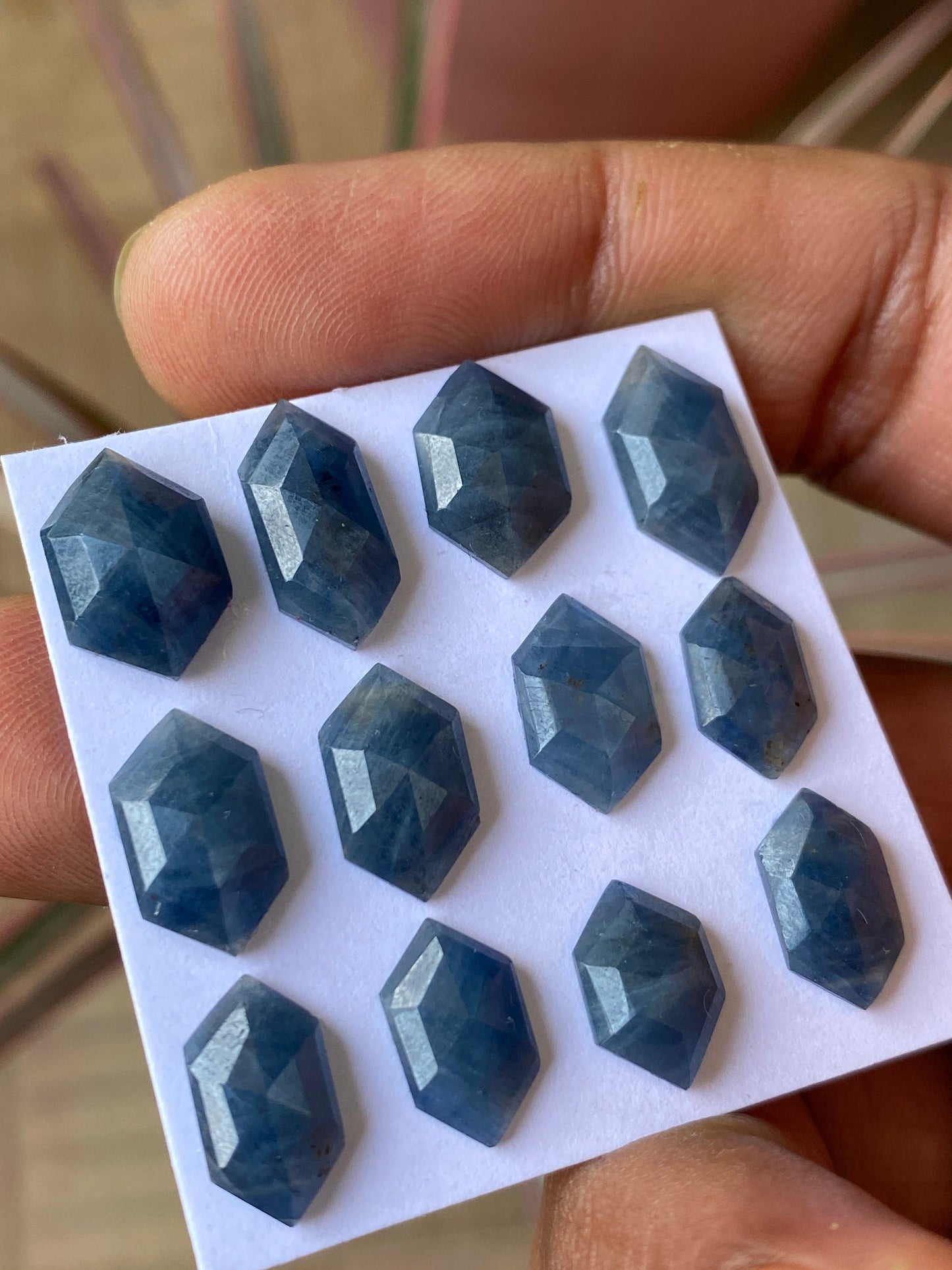 Cute Rare blue sapphire hexagon step cuts  wt 42 cts  pcs 12 size 11.6x7.7mm-15x7mm blue sapphire stepcut hexagon flatbacks