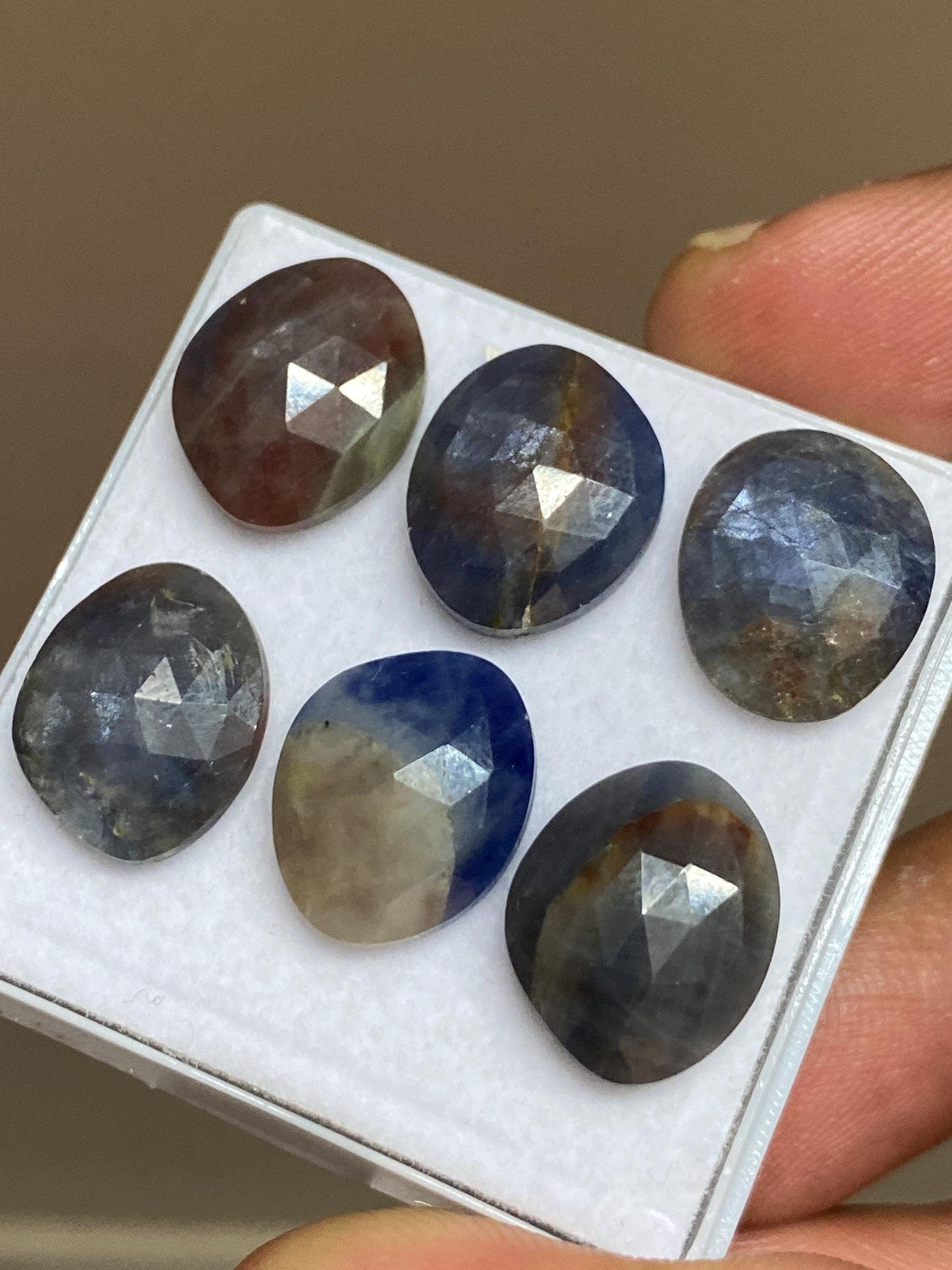 Fascinating rare bi color blue yellow sapphire rosecut fancy natural design huge size 14x11mm pcs 6 wt 38.70 carats rosecut sapphire