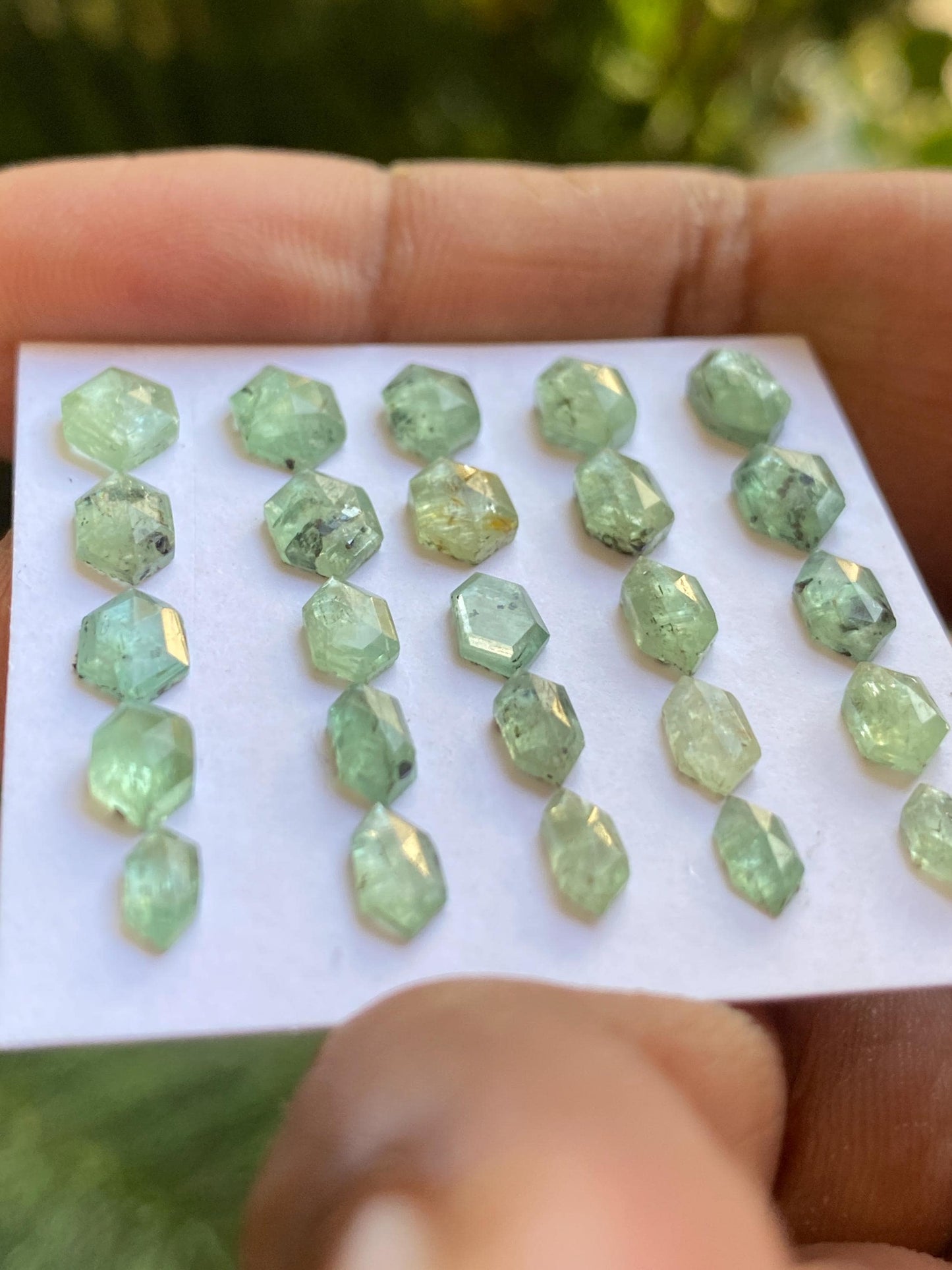 Cute rare moss green kyanite hexagon flats fine quality weight 16.70 carats size 5.7x3.2mm-8.9x6.6mm pcs 25 quality moss green hexagon