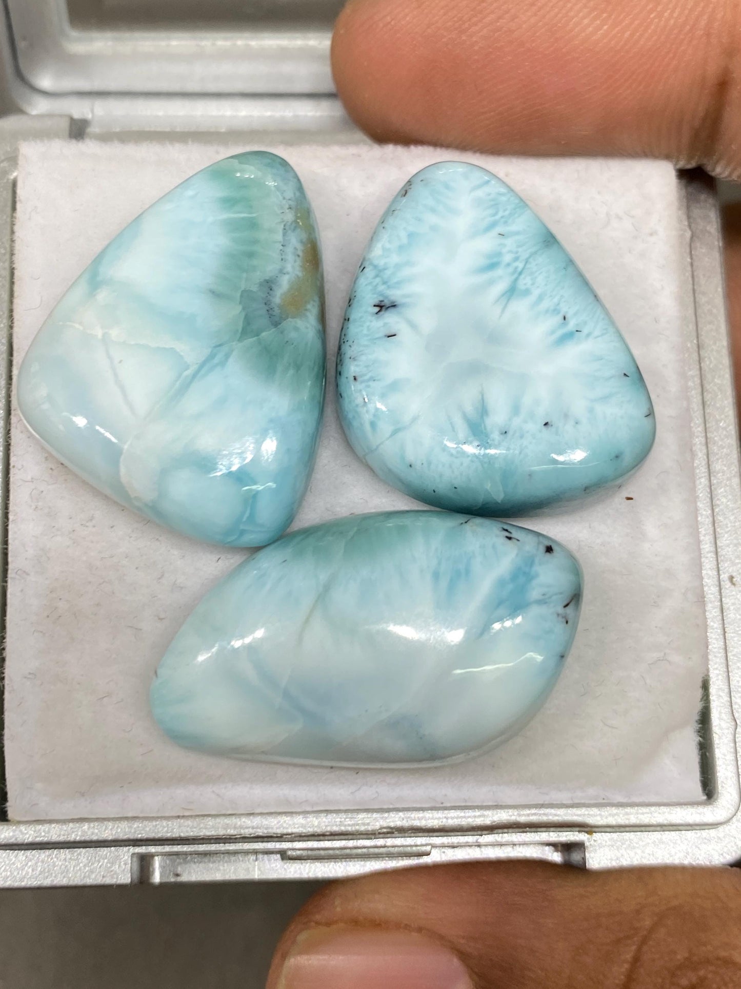 Fantastic rare Smooth Larimar cabochons pcs 3 pendant supply  wt 86 carats size 24x18-27x16mm natural Larimar cabochons fancy shape