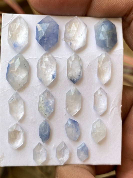 Dazzling rare Dumortierite in quartz hexagon stepcut Brazilian mines dumortierite cabochons pcs 19 Wt 42 carats 8x5-16.5x8.5mm dumortierite