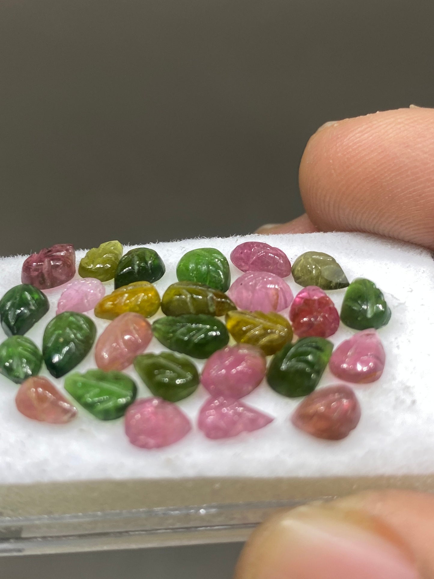 Unique beautiful  watermelon Tourmaline leaves fine intricate carving size 6x3mm-7x4.5mm wt 12.50 carats pcs 27 tourmaline leaves carving