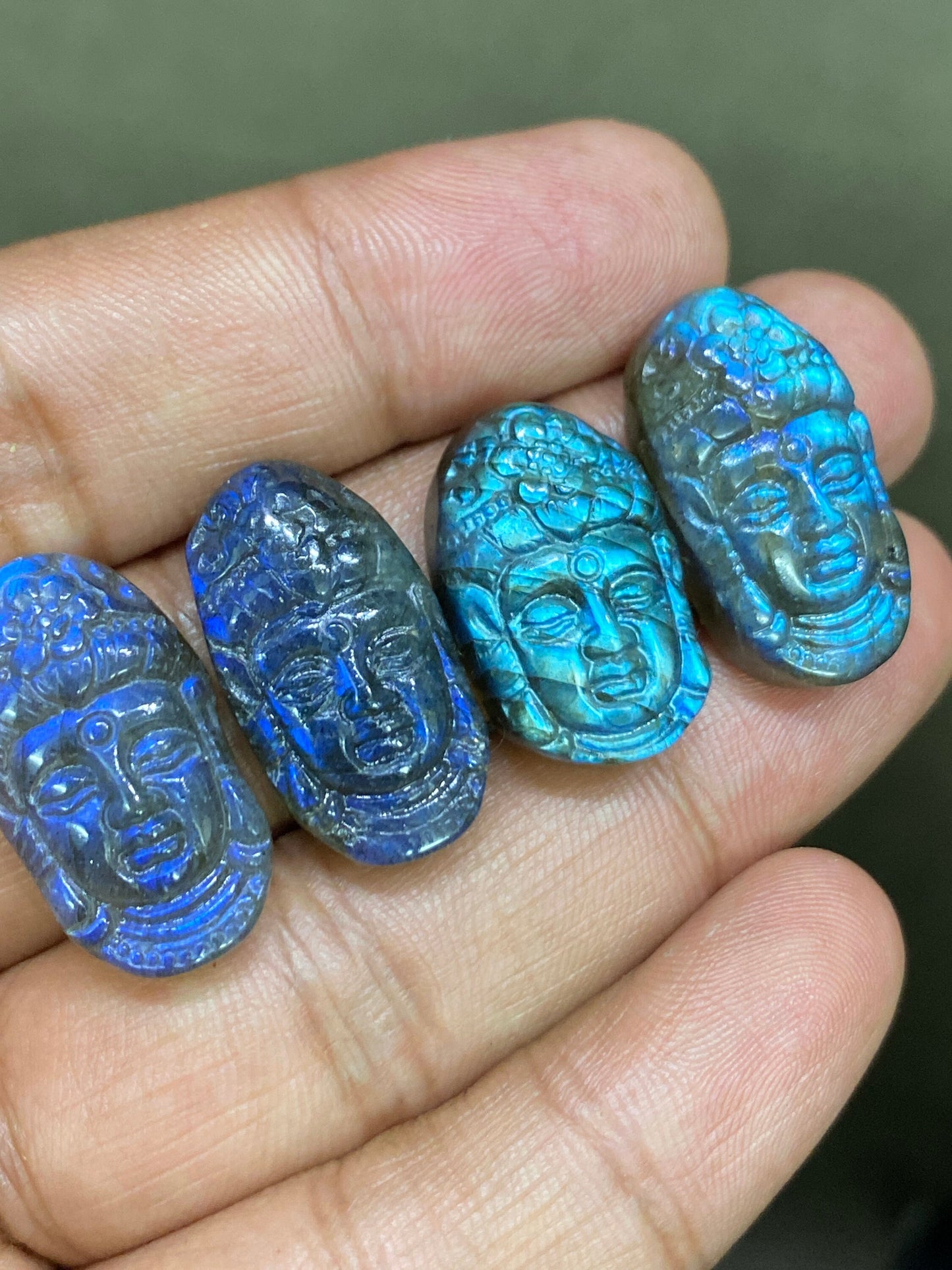 Stunning AAA Natural Blue fire labradorite Lord Face  carving aaa wt 89 cts pcs 4 size 26x14mm labradorite lord face  carving