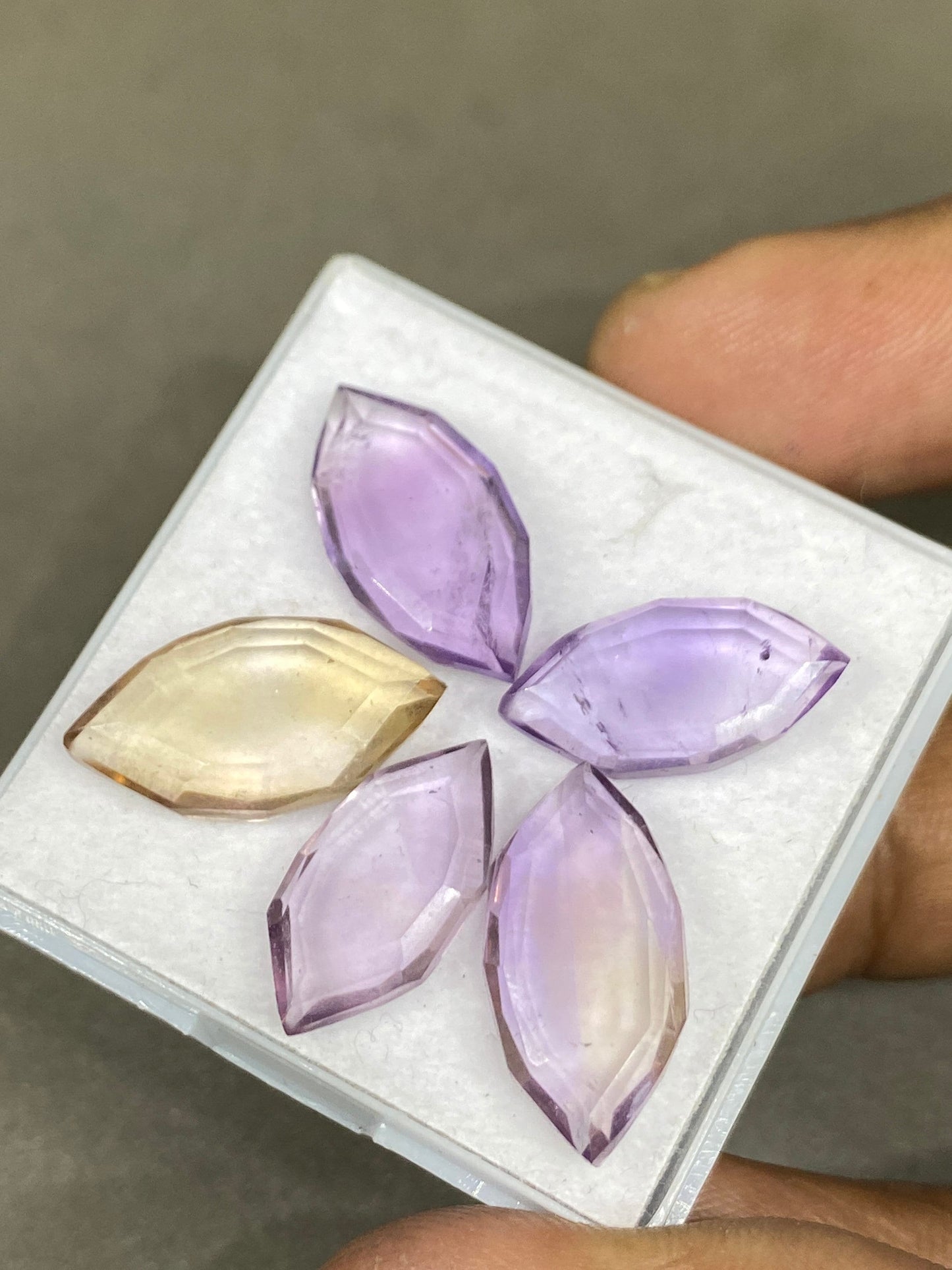 Stunning ametrine marquise geometric  mirror cut big size aaa quality wt 30 cts pcs 5 size 16x9-19x10mm Amethyst citrine mirror cut hexagon