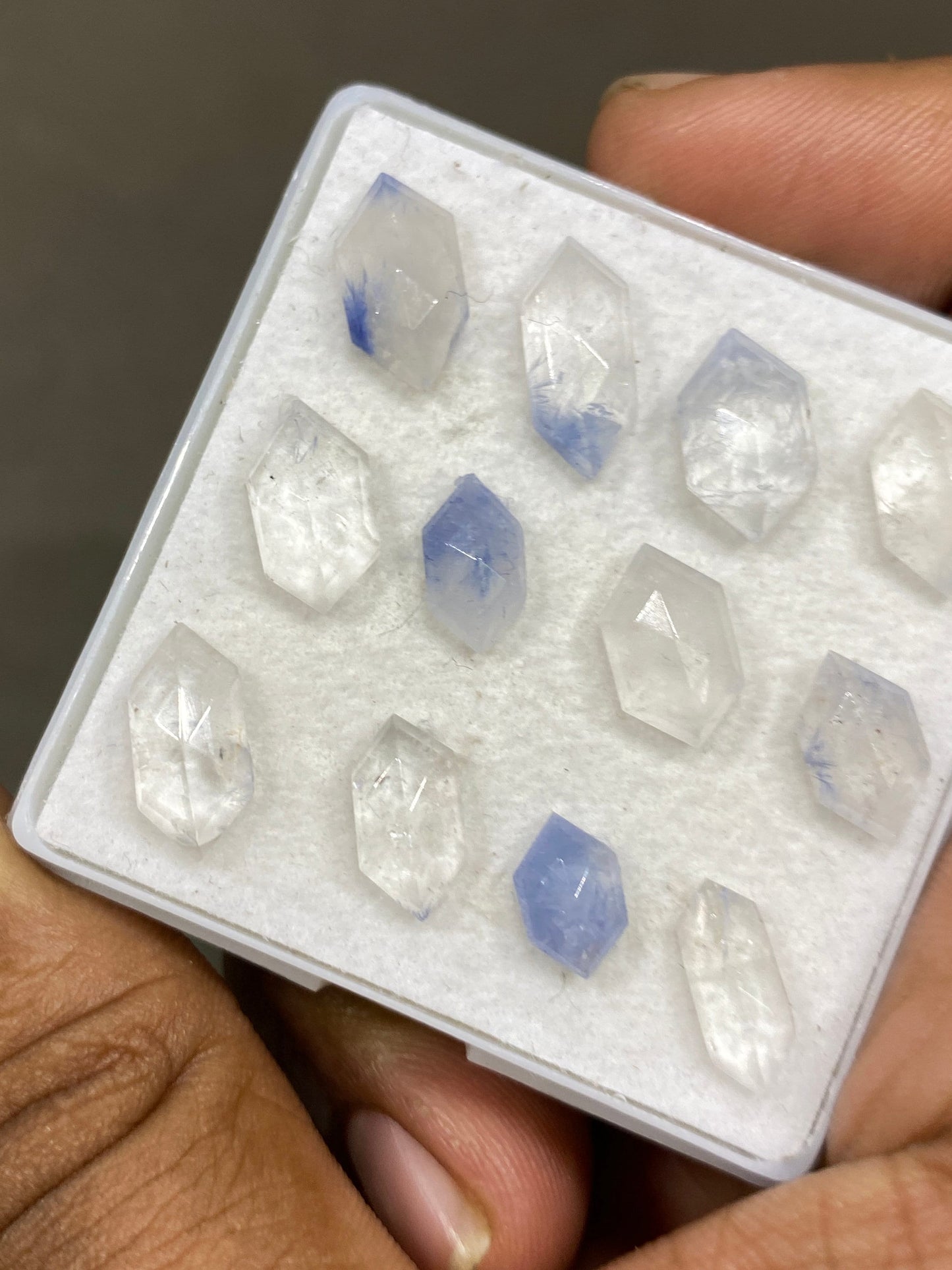 Dazzling rare Dumortierite in quartz hexagon stepcut Brazilian mines dumortierite cabochons pcs 12 Wt 27 carats 9.3x6mm-13x7mm dumortierite