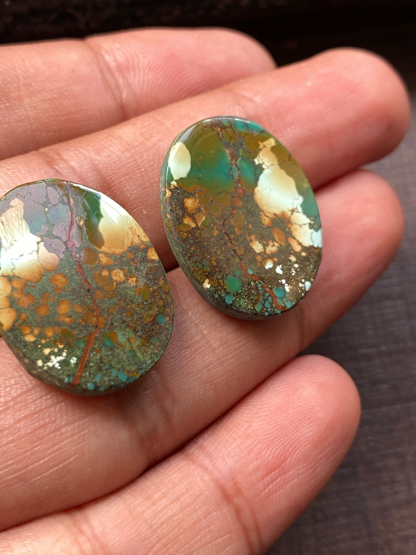 Turquoise pair big natural hubei mines smooth polished mountain turquoise pcs 2 wt 41.35 carats big size 25x20mm turquoise earrings supply