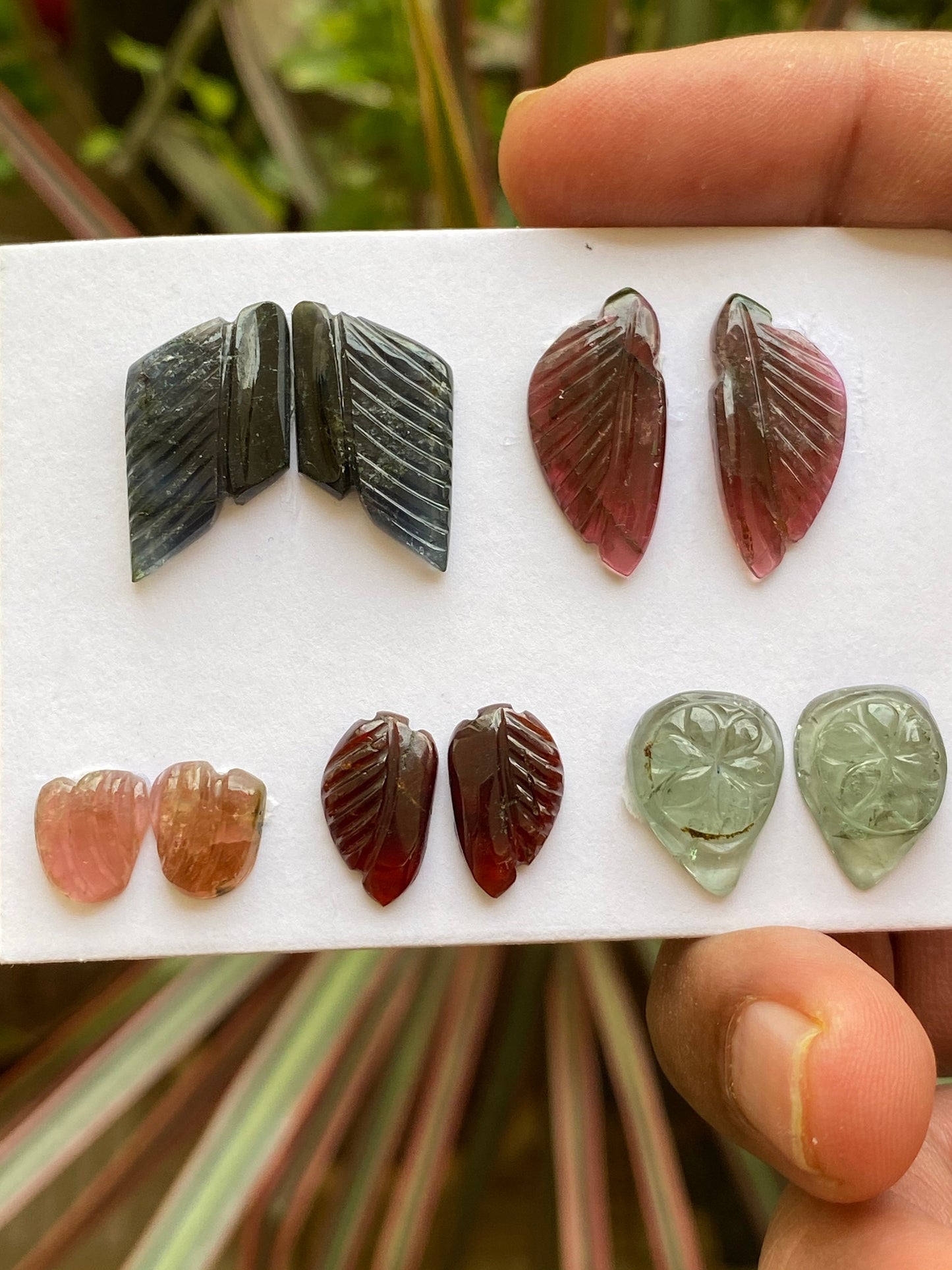 Exquisite rare  multi tourmaline matched pairs carving weight 46.40 carats pcs 10 watermelon tourmaline carving