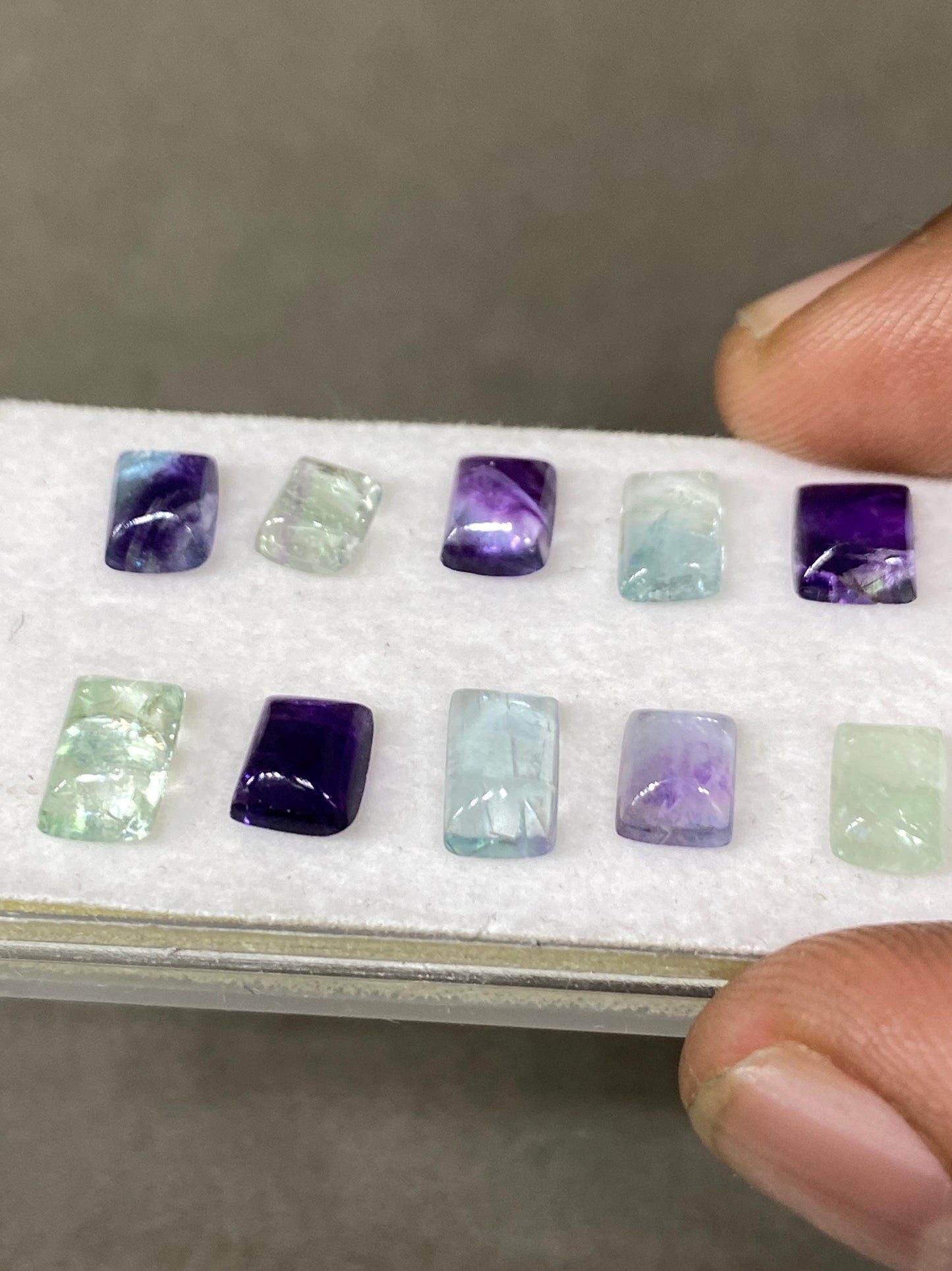 Beautiful natural rainbow green fluorite sugar loaf cabochons wholesale lot wt 12.45 cts pcs 10 size 6x5mm-8x5mm fluorite sugarloaf