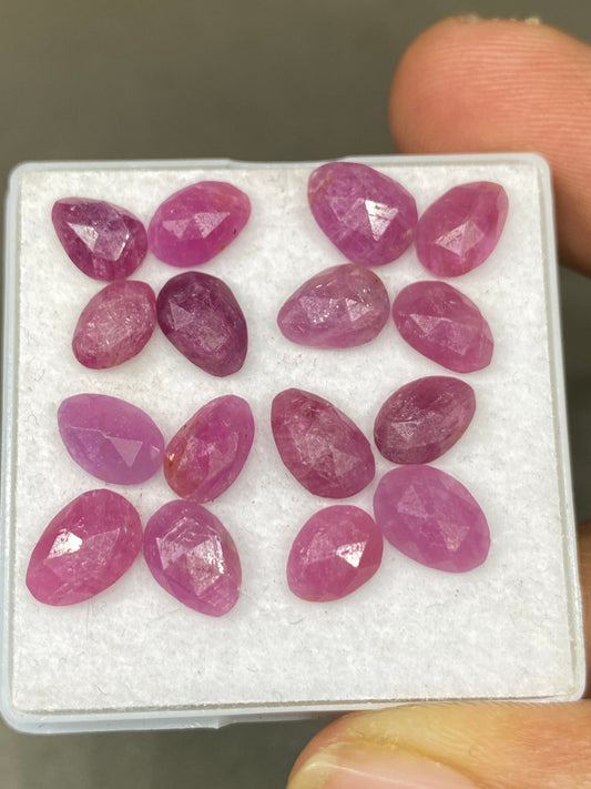 Enchanting very rare ruby pink sapphire rosecut lot pear oval pcs 16 wt 23 cts size 7.6x5.2-9x6mm unheated untreated mozambique ruby rosecut