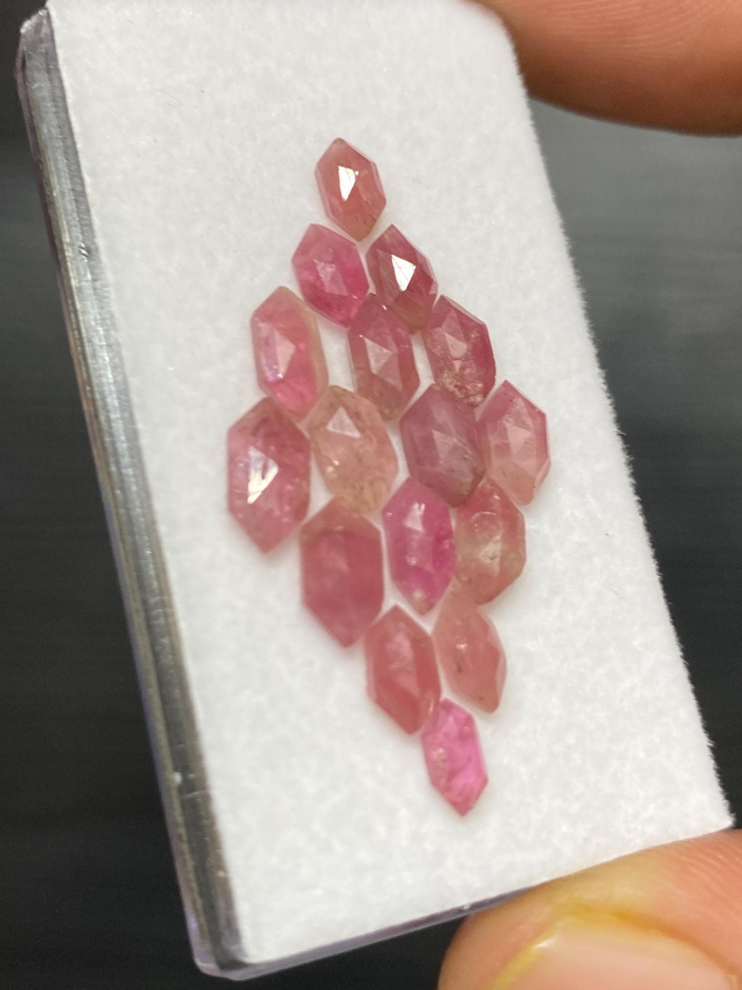 Wow rare pink tourmaline stepcut hexagons wt 8.50 carats pcs 16 small size 6.4x3.9mm-8.6x4.4mm pink  tourmaline hexagon stepcuts