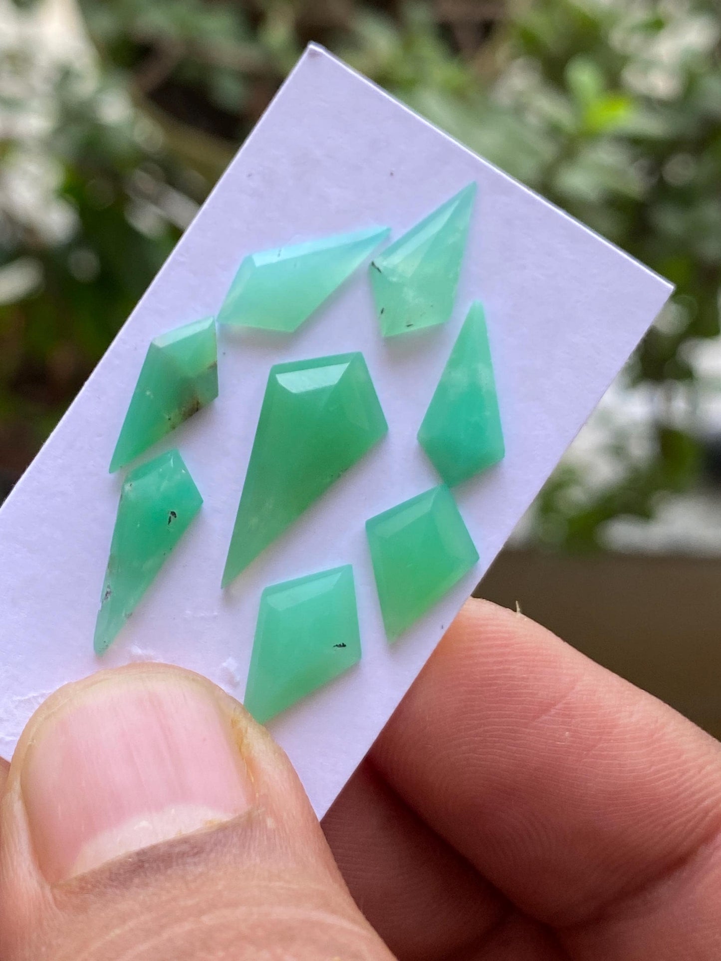 Nice Rare  chrysoprase kite stepcut weight 12.15  pcs 9 size 13x6-19x9mm chrysoprase kite stepcut gems flatbacks