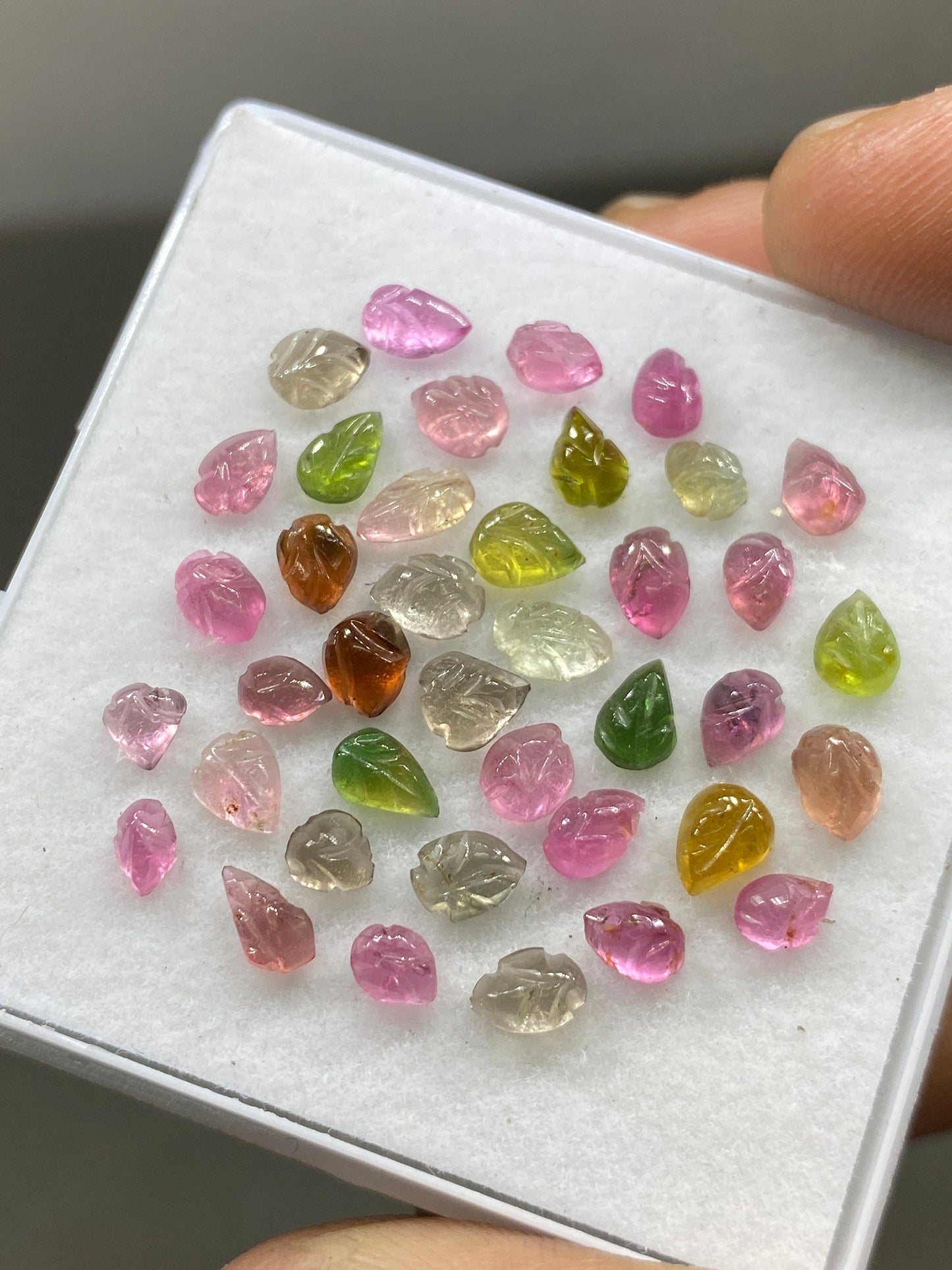 Pink Watermelon tourmaline leaf carving multi tourmaline leaves  wt 12 cts pcs 40 size 4.7x3.5mm-6.4x3.4mm tourmaline leaf carving earrings