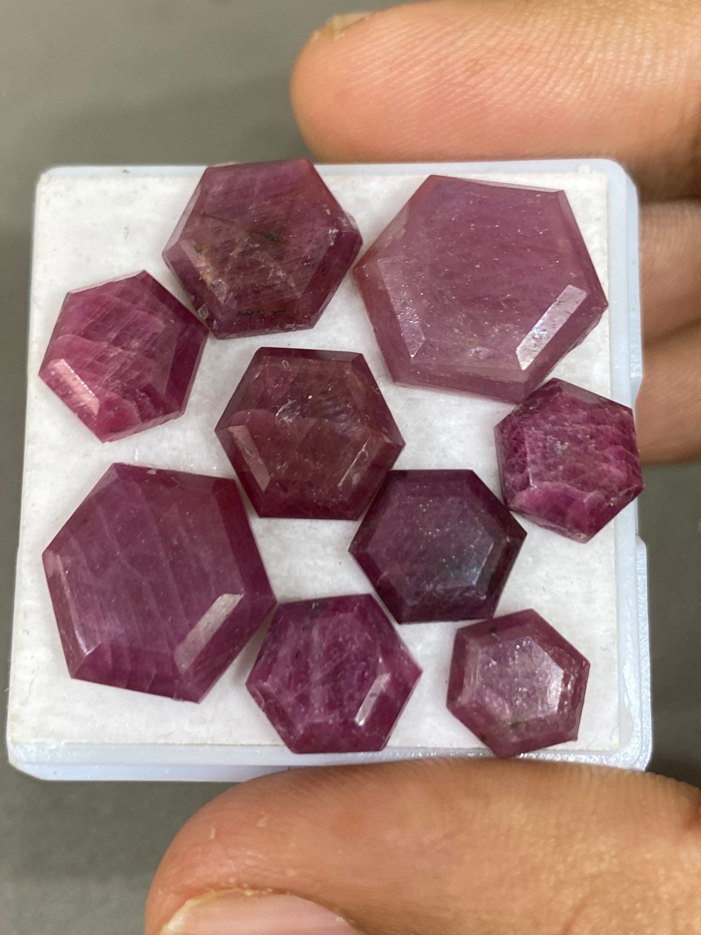 Attractive Rare mozambique mines ruby hexagon step cuts weight  54 cts  pcs 9 size  8mm-14mm ruby hexagon flatbacks