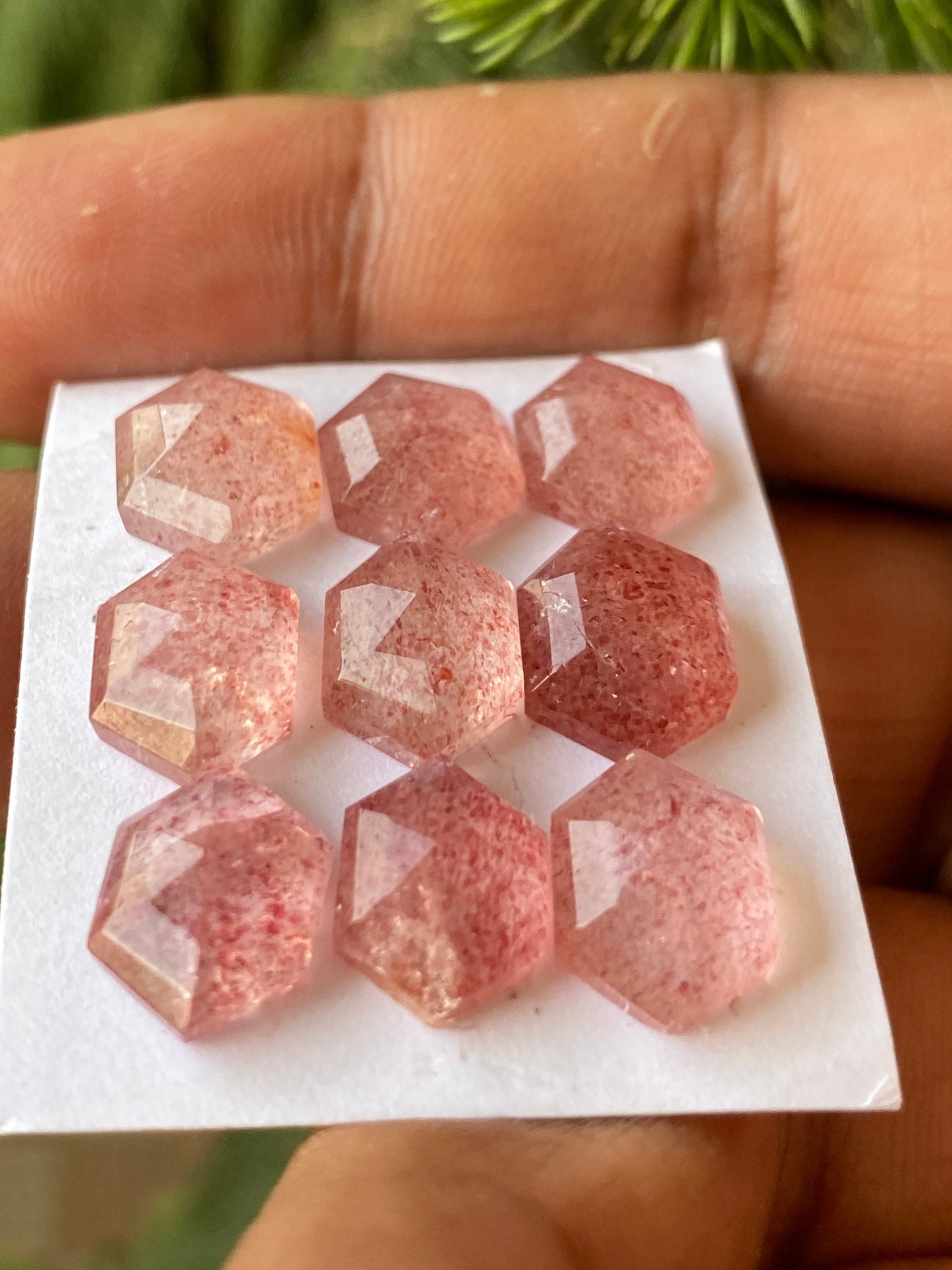 Stunning strawberry quartz hexagon step cut  Pcs 9 weight 37carats size 12x8.6mm-14x10mm strawberry quartz rosecut lot