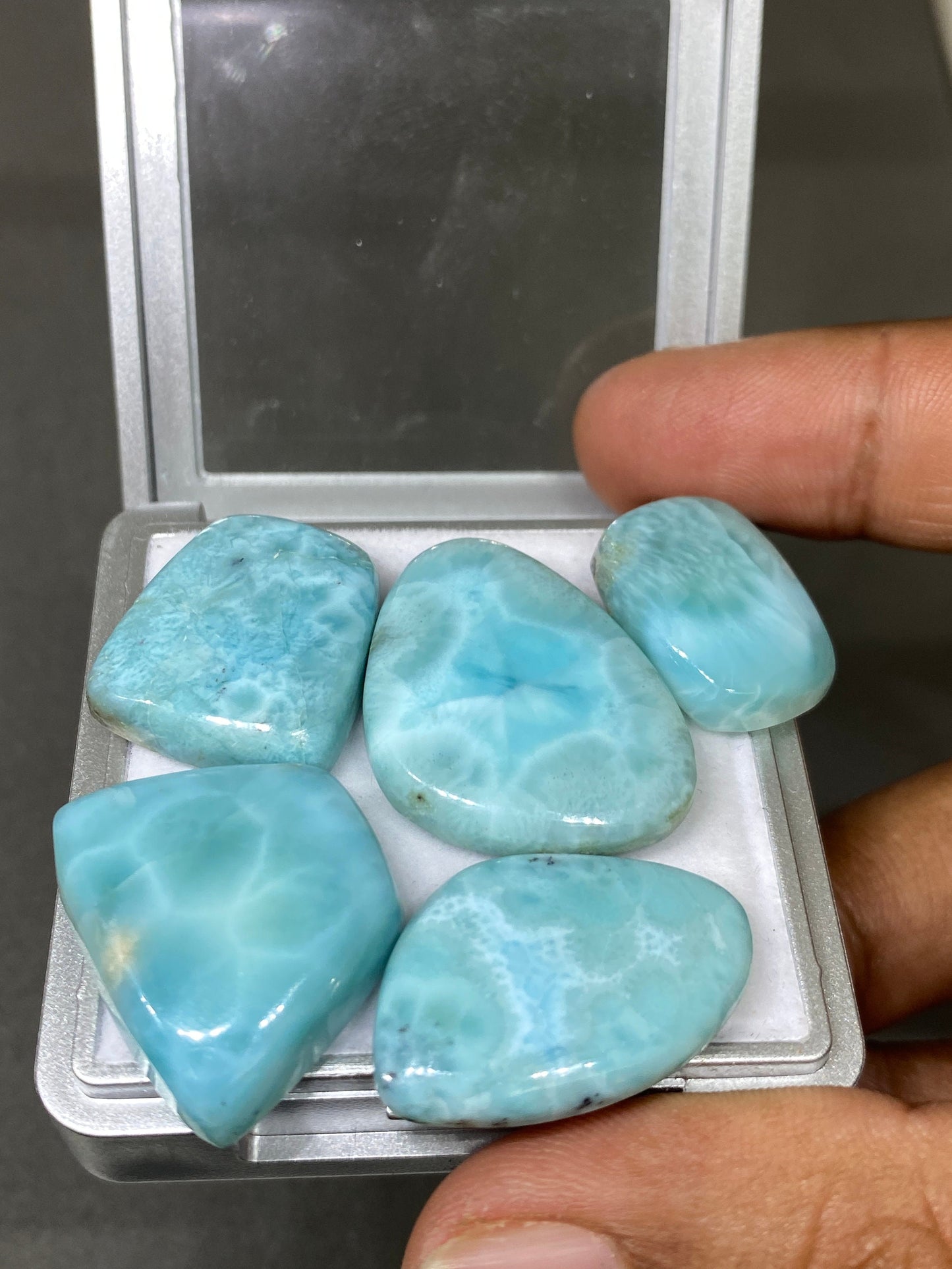 Stunning rare Smooth Larimar cabochons pcs 5 pendant supply  wt 147 carats size  21x15-29x22mm natural Larimar cabochons fancy shape