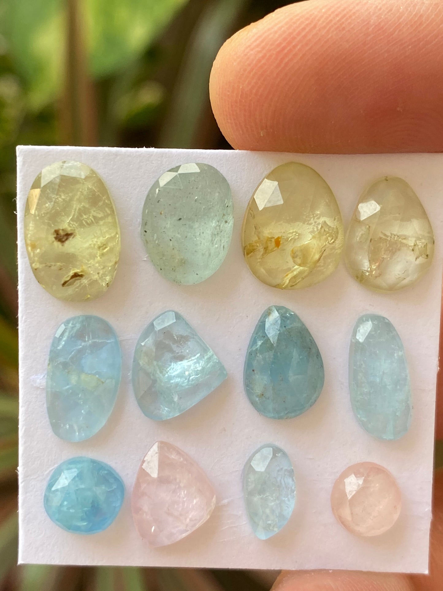 Scintillating rare Aquamarine Fine quality rosecut flatbacks pcs 12 wt cts Size 7x6mm-13x8.5mm rosecut yellow blue aquamarine morganite