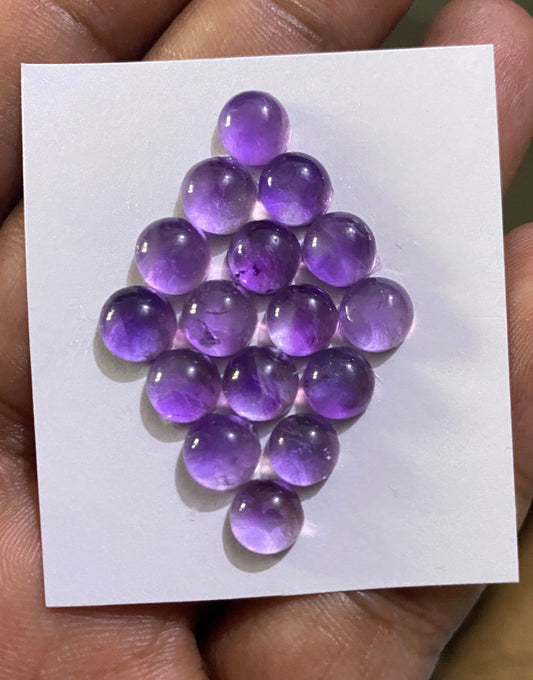 Dazzling rare amethyst round smooth  flatback beautiful fine polish wt 25 cts size 7mm pcs 16 amethyst cabochons