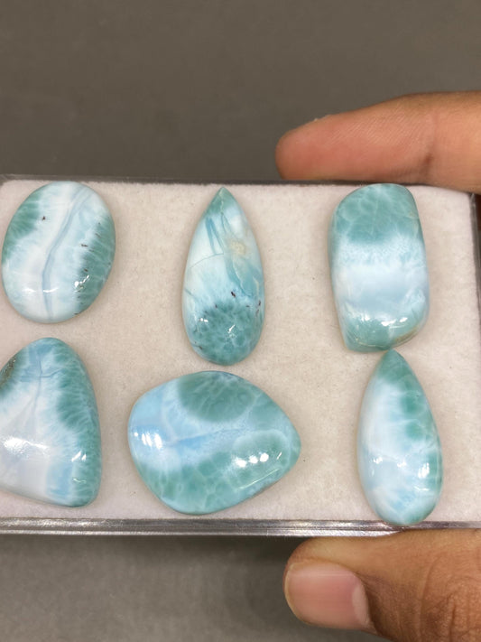 Mesmerising rare Smooth Larimar cabochons pcs 6 pendant supply  wt 148 carats size 26x12-32x15mm natural Larimar cabochons fancy shape