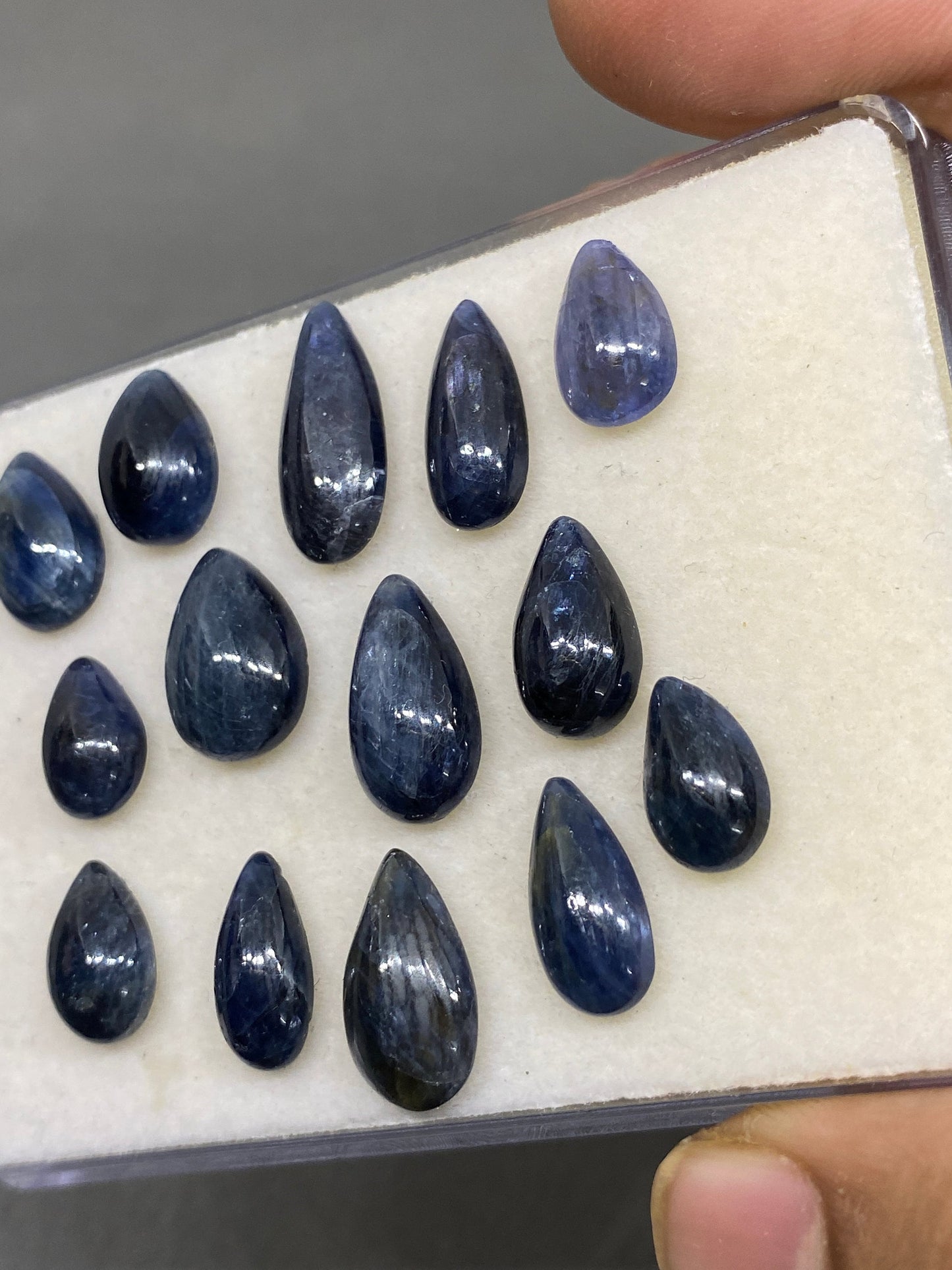 Very rare Burma mines blue sapphire pear shape cabochons weight 73 carats size 11.8x7.8mm-18x8.3mm pcs 14 rare Burma mines blue sapphire