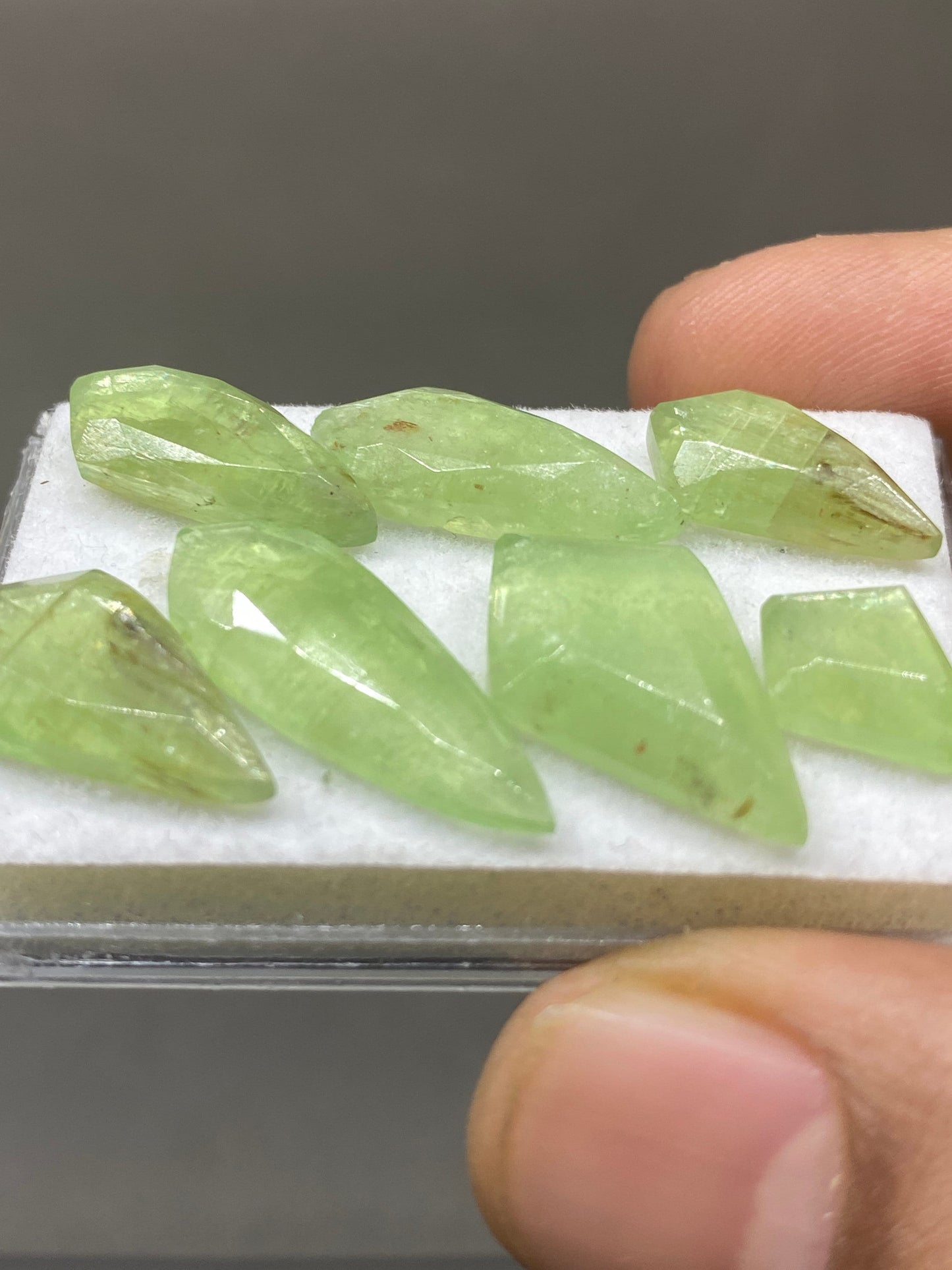 Dazzling rare parrot green kyanite geometric kite flats fine quality wt 36 carats size 10x8mm-24x9mm pcs 7 parrot green kyanite kite