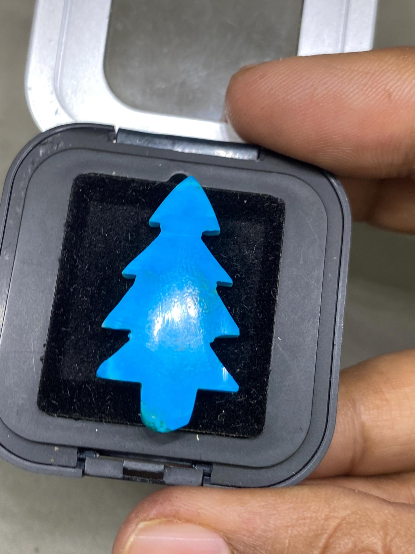 Cute turquoise christmas tree shape carving  pcs 1 wt 15.90 cts size 32x17mm lapis lazuli Christmas tree carving