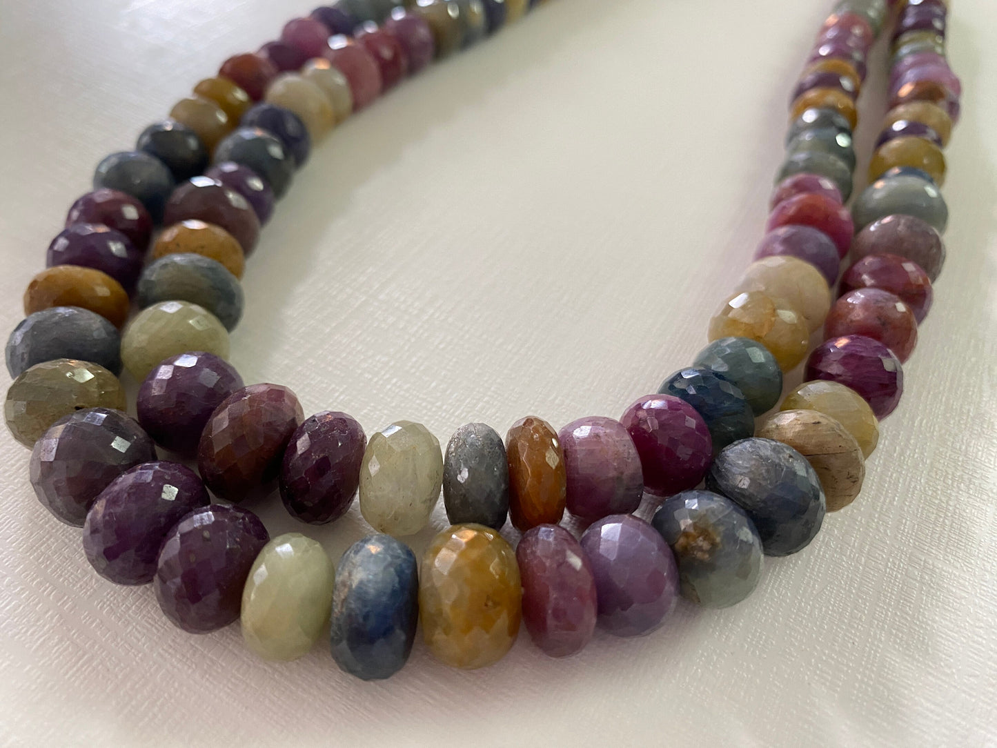 Rare Multi Sapphire Beads Handmade Facetet  Rondelles  two strand necklace Huge Big Size 9mm-13.8mm Necklace Good Quality wt 1400 carats