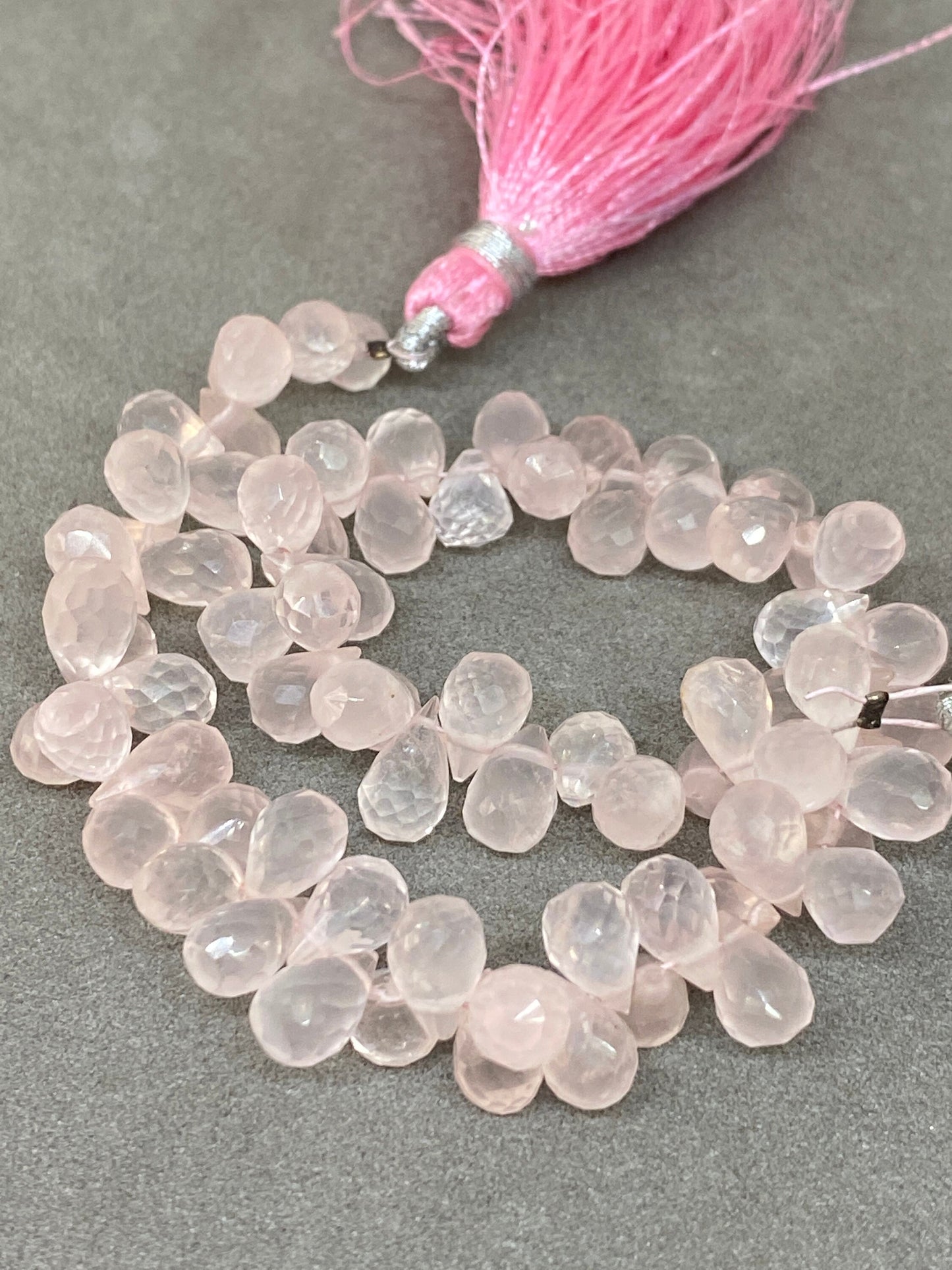 Natural Rosequartz faceted teardrop faceted  briolettes strand 8 inches wt 90 carats 6x5mm-11x5mm Faceted rose quartz drop briolette