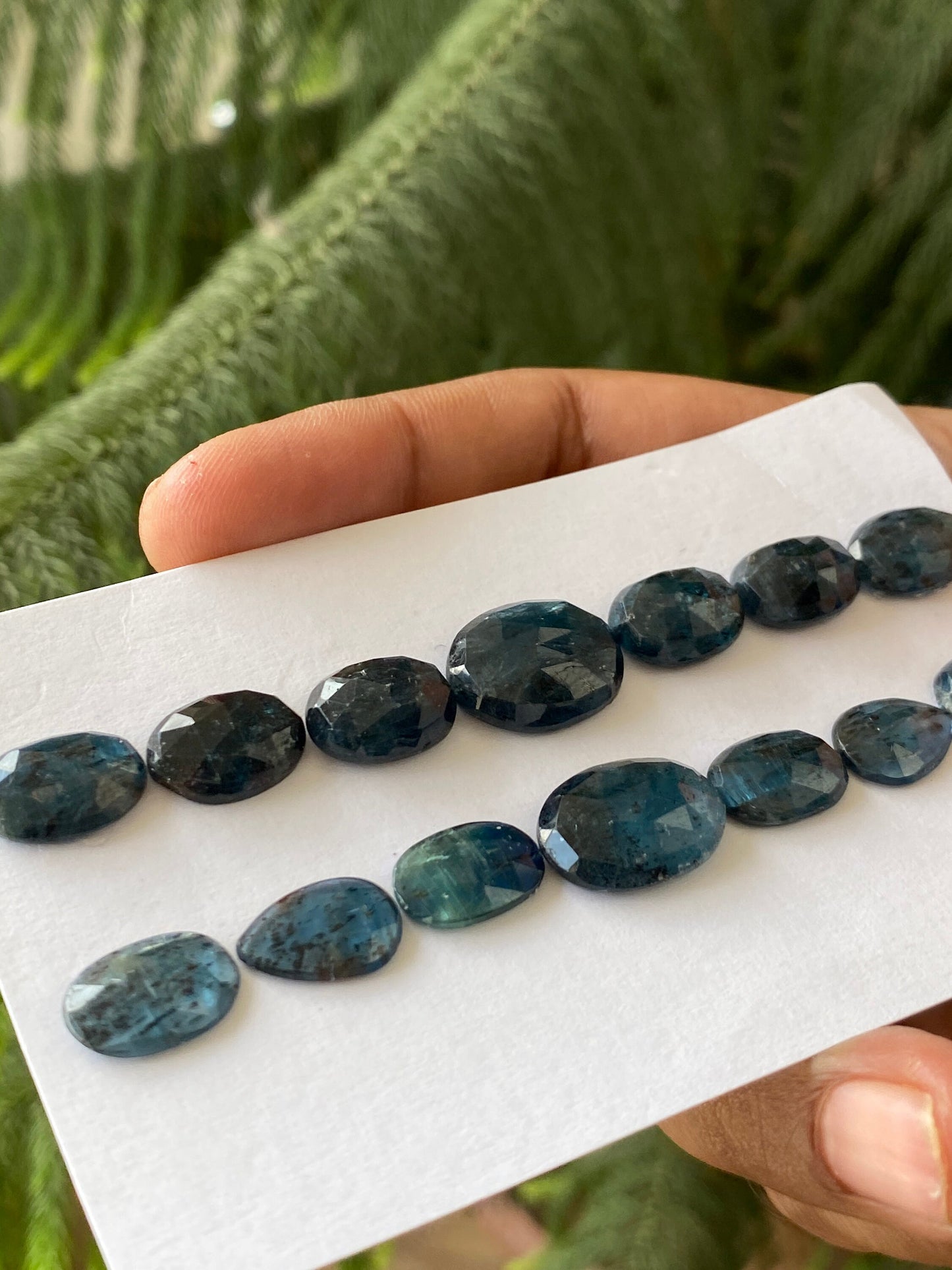 Wow rare teal blue kyanite moss rosecut bracelet supply quality lovely color wt 95 cts pcs 14 size 13.5x9-18x13mm rosecut kyanite shape