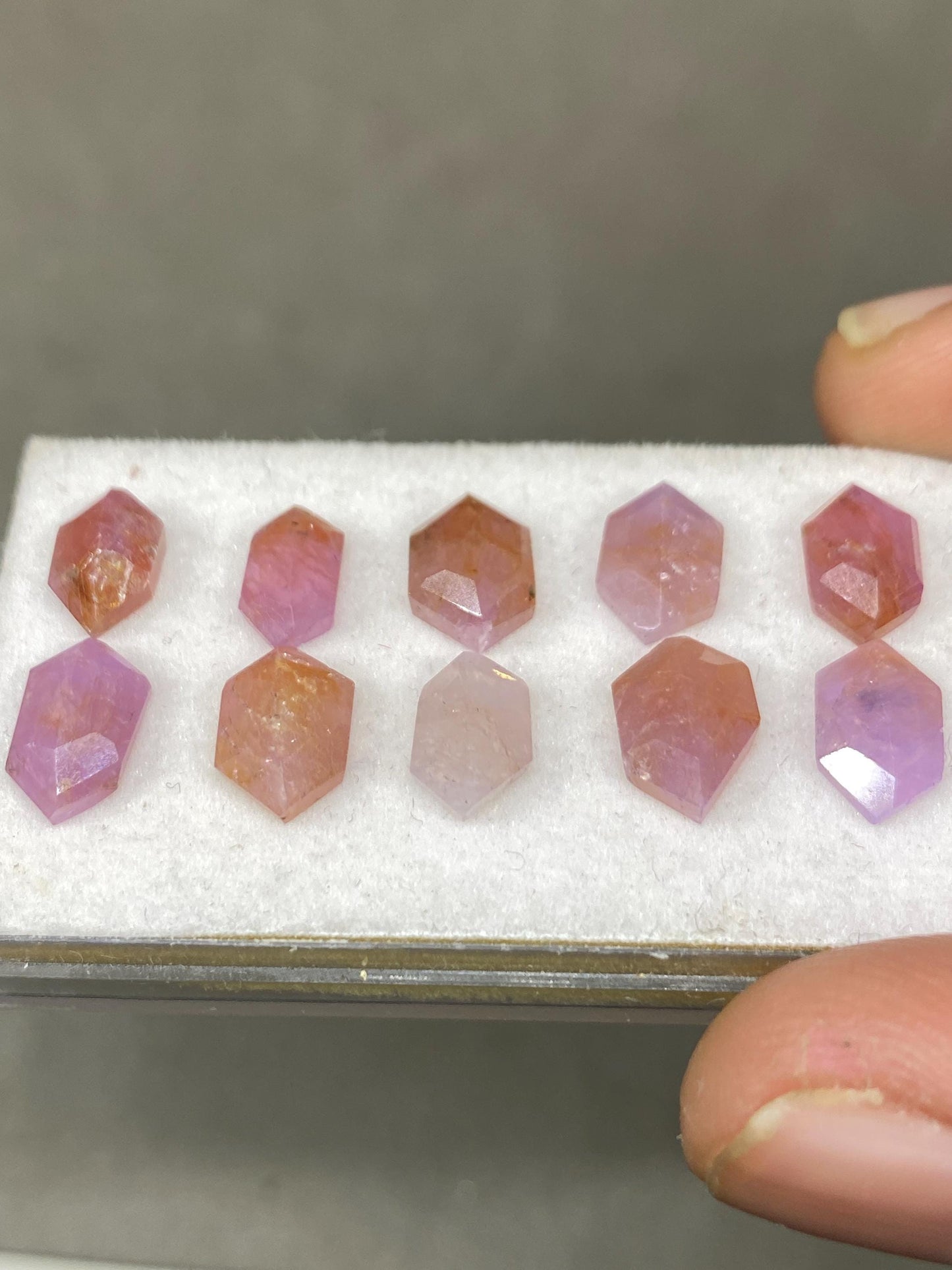 Exotic Rare Pink sapphire hexagon step cuts weight 18.55 cts   pcs 10 size 8x5mm-9x5mm  pink sapphire stepcut hexagon flatbacks