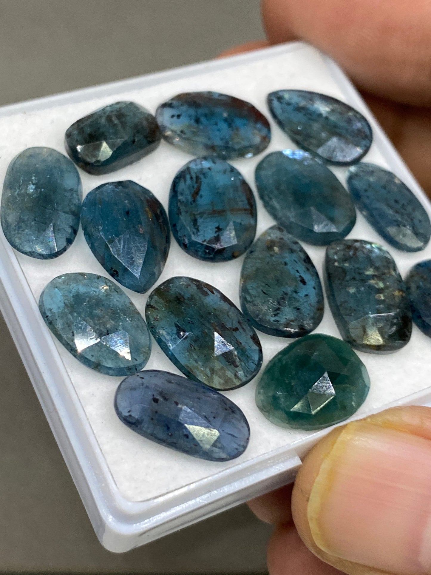 Very beautiful rare moss teal kyanite rosecut flats shape amazing quality lovely color weight 63 carats pieces 15 size 11x7-14x10mm rosecut