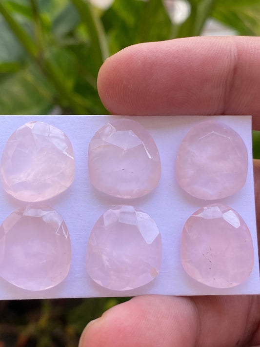 Dazzling rosequartz rose cut lot fancy oval fine quality weight 48 carats pcs 6 size 16.5x14.7mm rosecut rose quartz