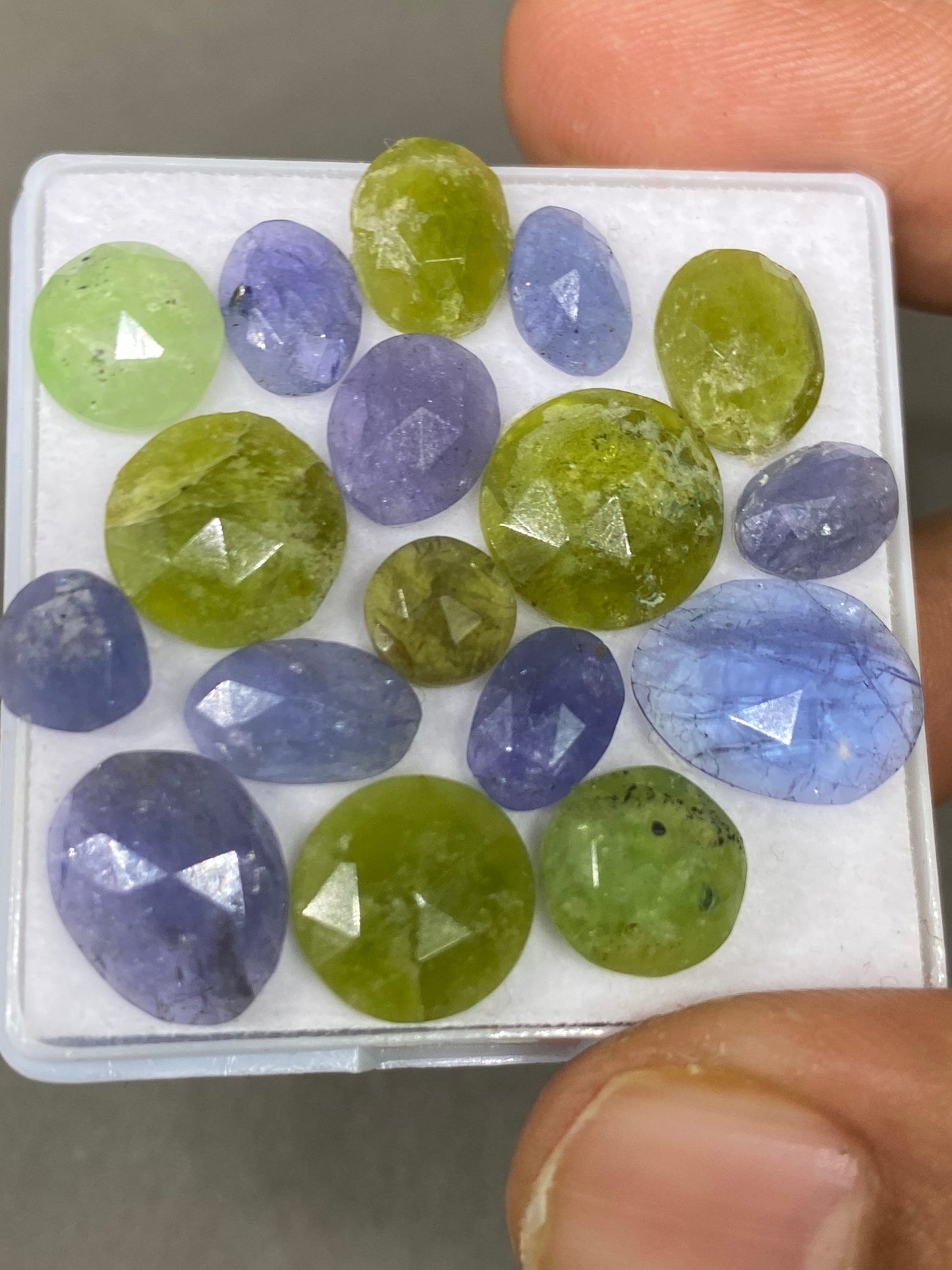 Lovely Rare set tanzanite rosecut Vesuvianite  rosecut flats wt 37 cts size 6.8-13.4x10mm pcs 17 rosecut tanzanites vesonite flatback gems