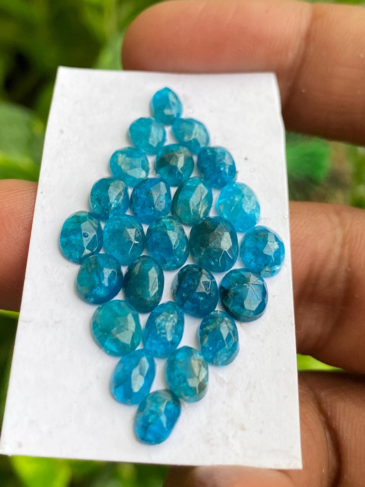 Amazing neon Blue apatite rosecut lot weight 21.80 carats pcs 30 rosecut blue apatite flats Small size 6.3x4.5mm-8.3x6.3mm apatite rosecut