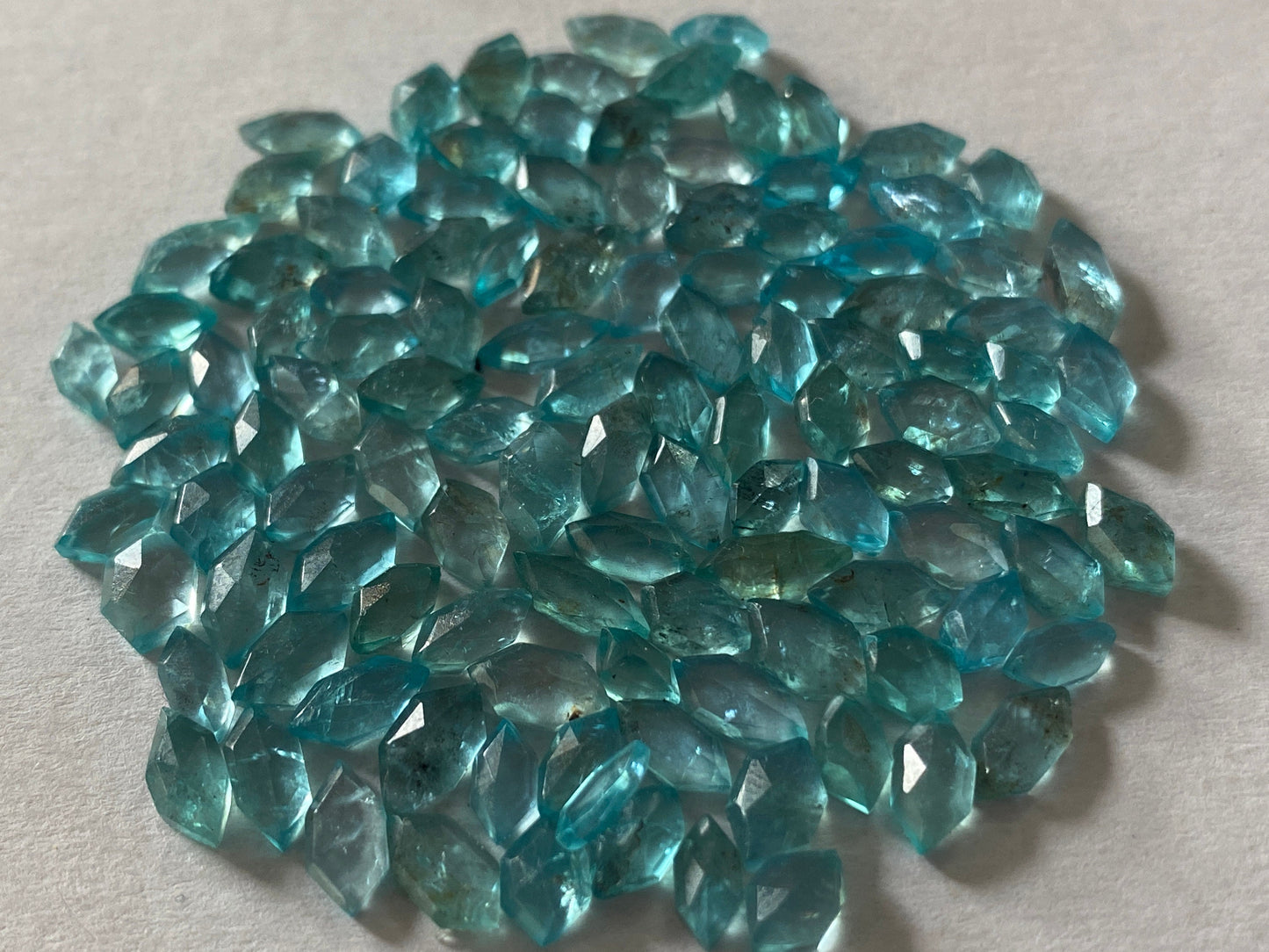 Fabulous Blue green apatite hexagon stepcut wholesale blue apatite flats size 5x3mm-7x4mm apatite rosecut pieces with *inclusions*