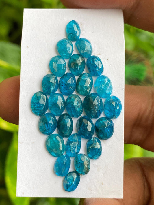 Amazing neon Blue apatite rosecut lot weight 21.80 carats pcs 30 rosecut blue apatite flats Small size 6.3x4.5mm-8.3x6.3mm apatite rosecut