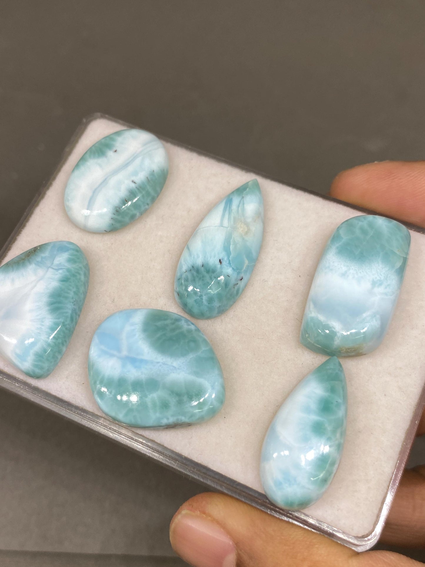 Mesmerising rare Smooth Larimar cabochons pcs 6 pendant supply  wt 148 carats size 26x12-32x15mm natural Larimar cabochons fancy shape