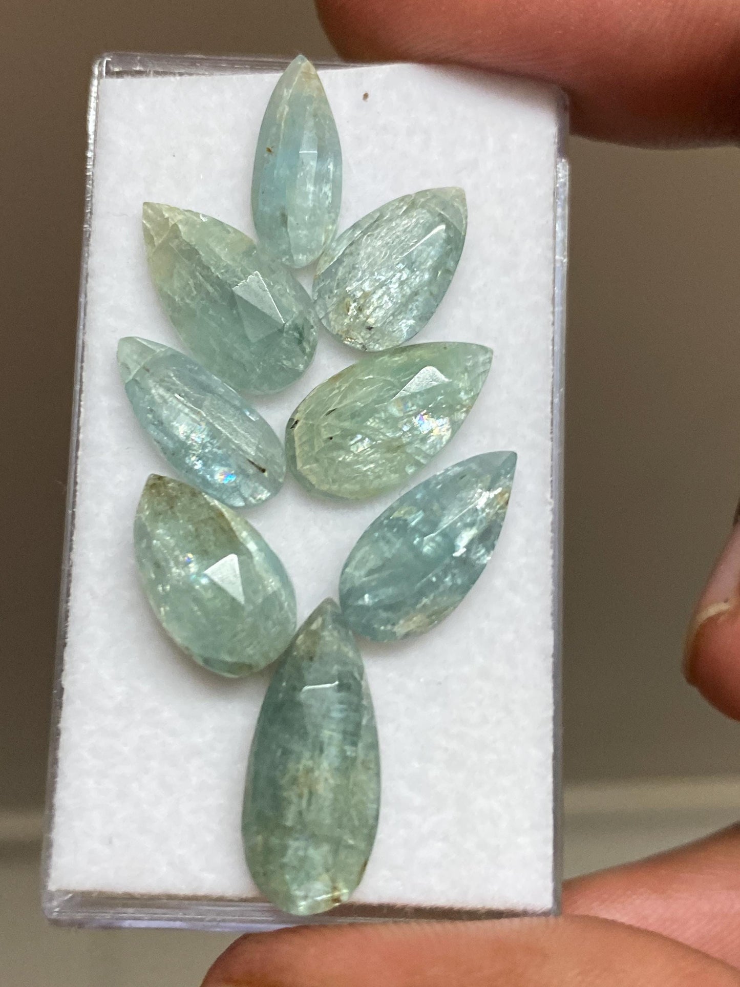 wow rare aqua color kyanite rosecut pear shape amazing quality lovely color weight 24.50 carats pieces 8 size 12x7mm-17x7mm rosecut gems