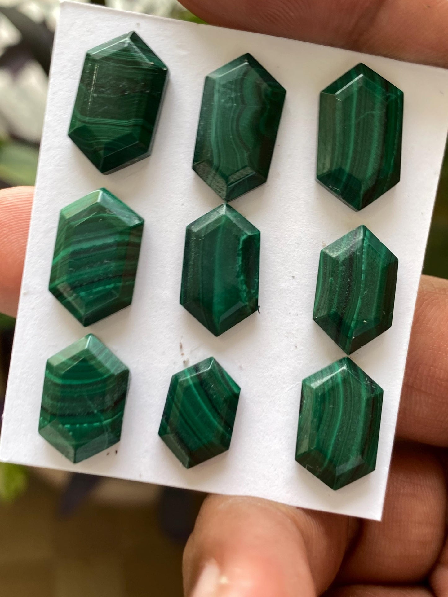 Malachite hexagon tablet cut mirror wholesale lot weight 71 carats pcs 9 size 13x8-17x10mm flatback gems malachite hexagon