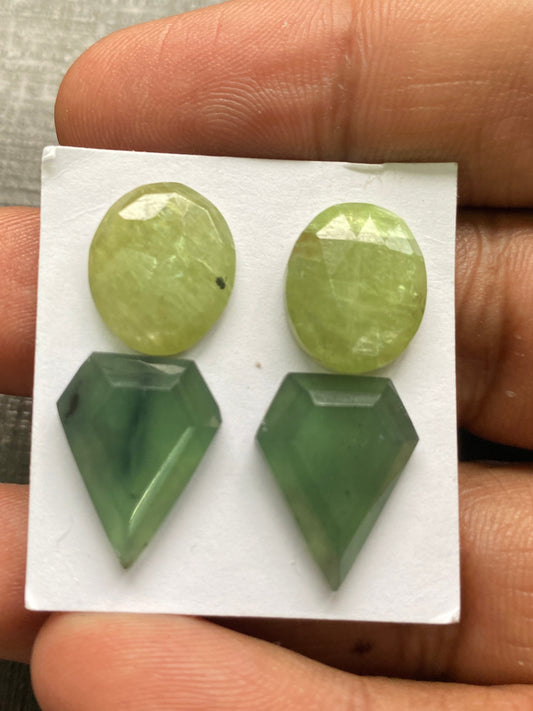 Vivacious rare parrot green kyanite ovalish rosecut and serpentine kite earrings supply stepcut flats pcs 4 wt 30 carats size 15x13-18x14mm