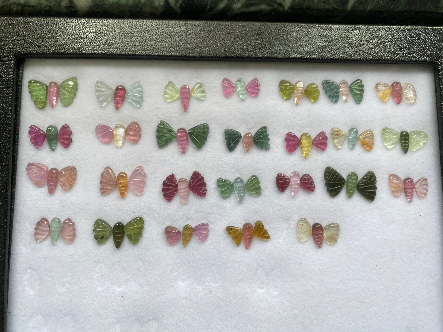 Amazing very Rare Watermelon tourmaline butterfly hand carved set pcs 78 wt 65.5 cts size watermelon tourmaline butterfly carving