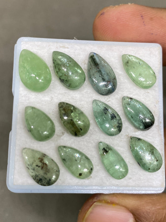 Rare moss green kyanite pear cabochon fine quality wt 29 carats size 10.6x6.5mm-11.9x6.8mm pcs 12 moss green cabochon smooth polished