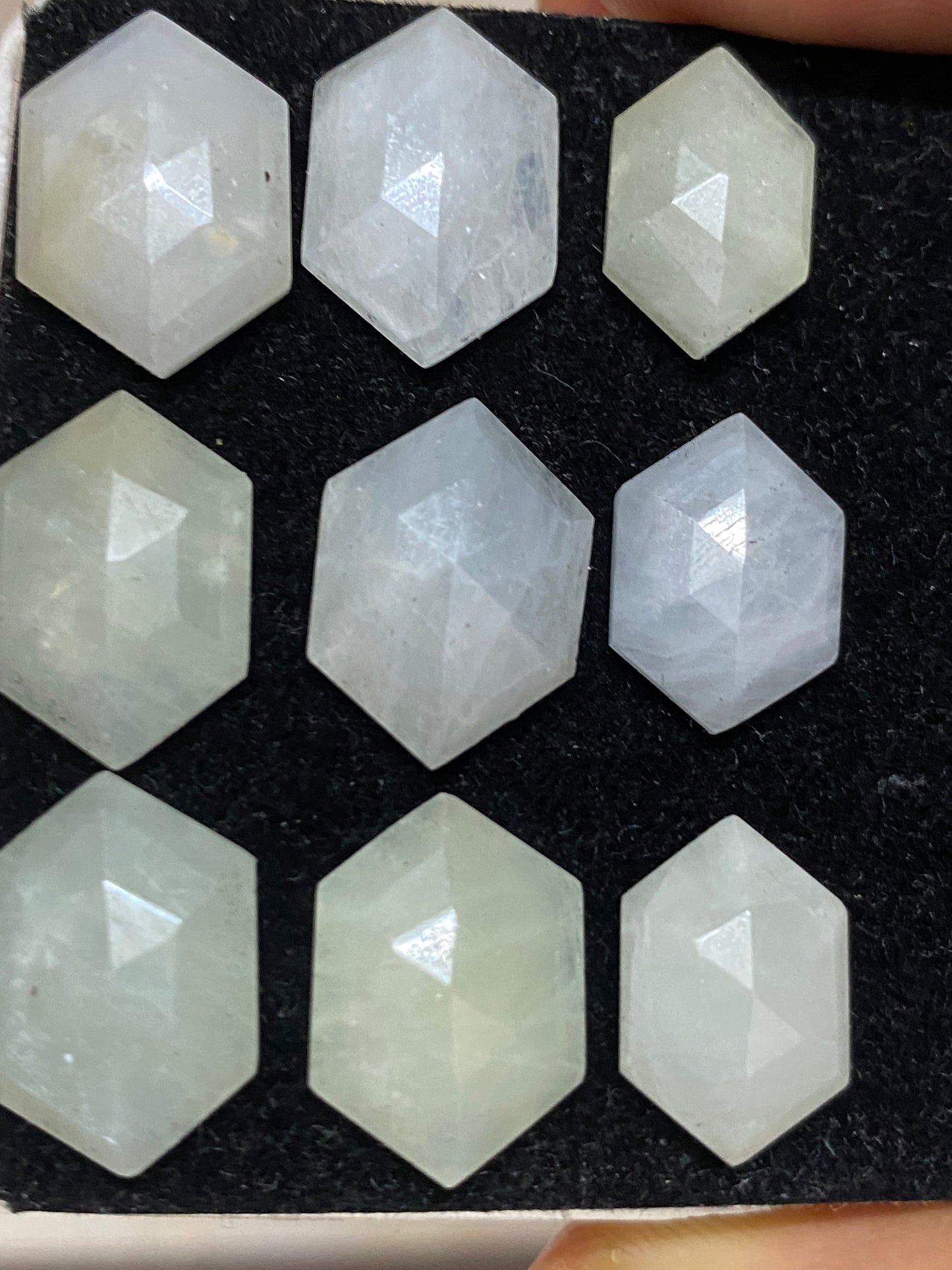 Gorgeous Rare white multi sapphire hexagon step cuts weight 72 cts  pcs 9 size 14x9-16x11mm sapphire stepcut hexagon flatbacks