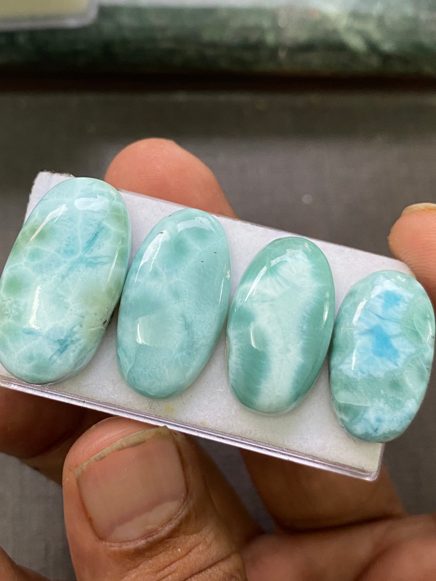 Mesmerising rare Smooth Larimar cabochons mix shapes pcs 4 pendant supply wt 84 carats size 23x13-28x15mm Larimar cabochons fancy shape