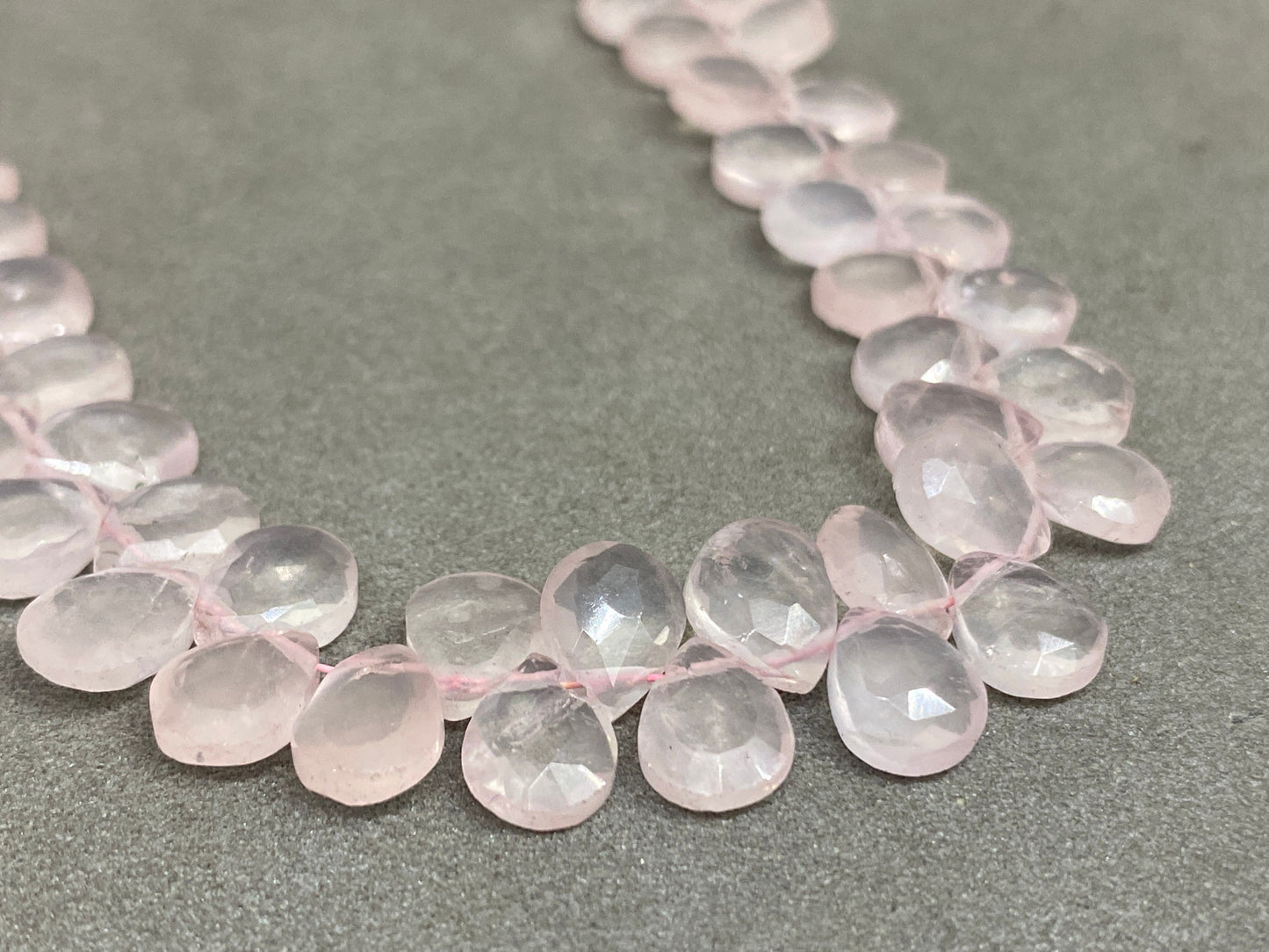 Natural Rosequartz faceted pear  briolettes strand 8 inches Faceted rose quartz pear briolette