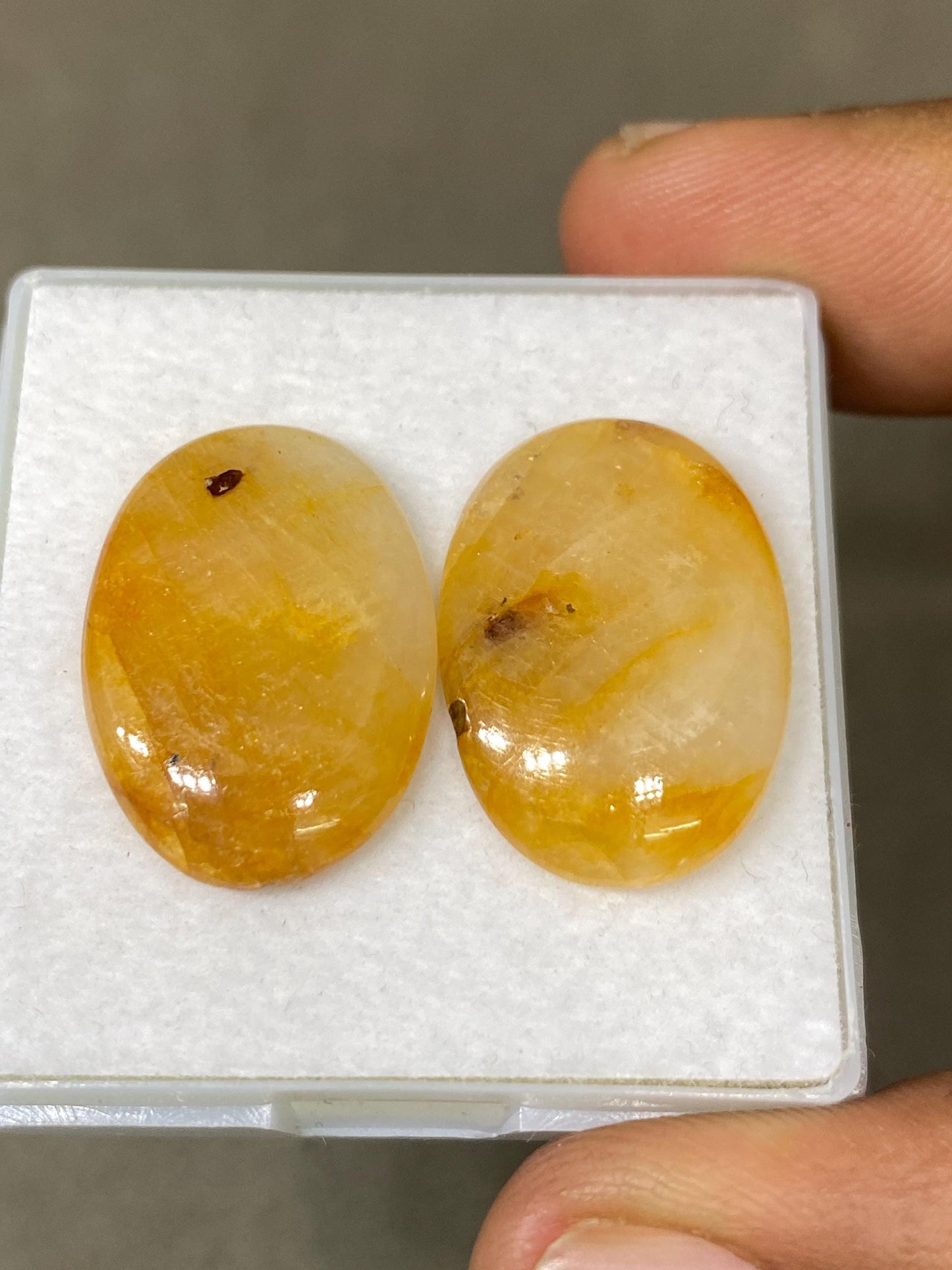 Lovely very rare Tanzania mines yellow sapphire oval cabochons pair smooth Bicolor wt 32.70 cts pcs 2 size 23x16mm sapphire oval cabochons