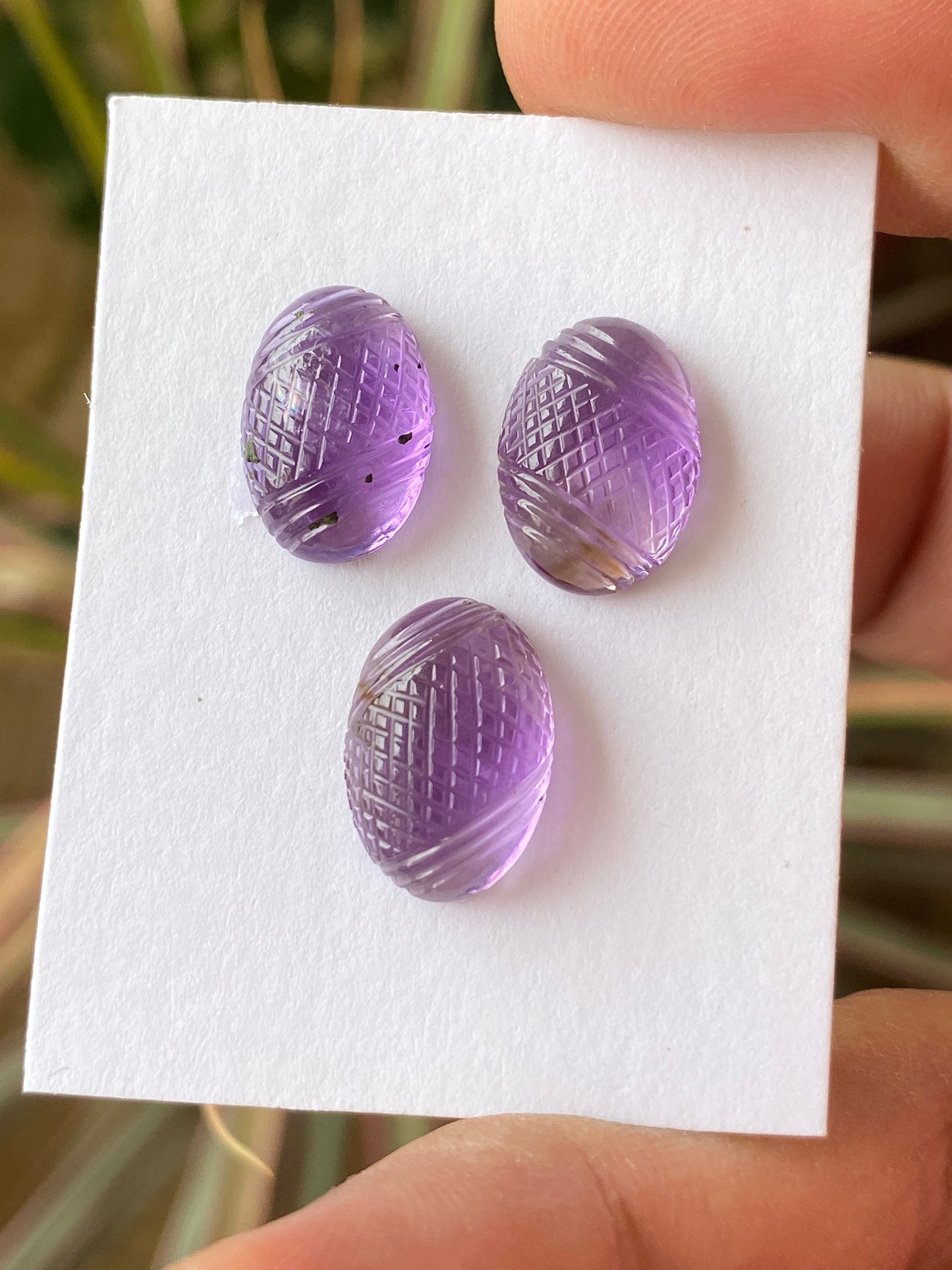 Lovely Natural amethyst hand carved earring pendant set weight 16 carats pcs 3 size 15x10mm amethyst carving gemstone carving set