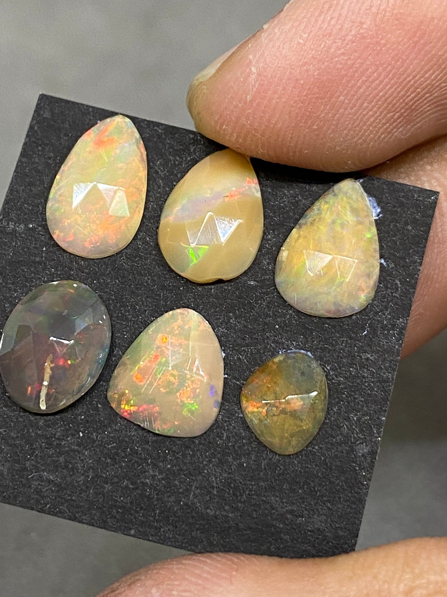 Alluring yellow base multi fire mix shapes Ethiopian mines opal rosecut wt 5 carats  pcs 6 size 7x6mm-11x7mm opal rosecut