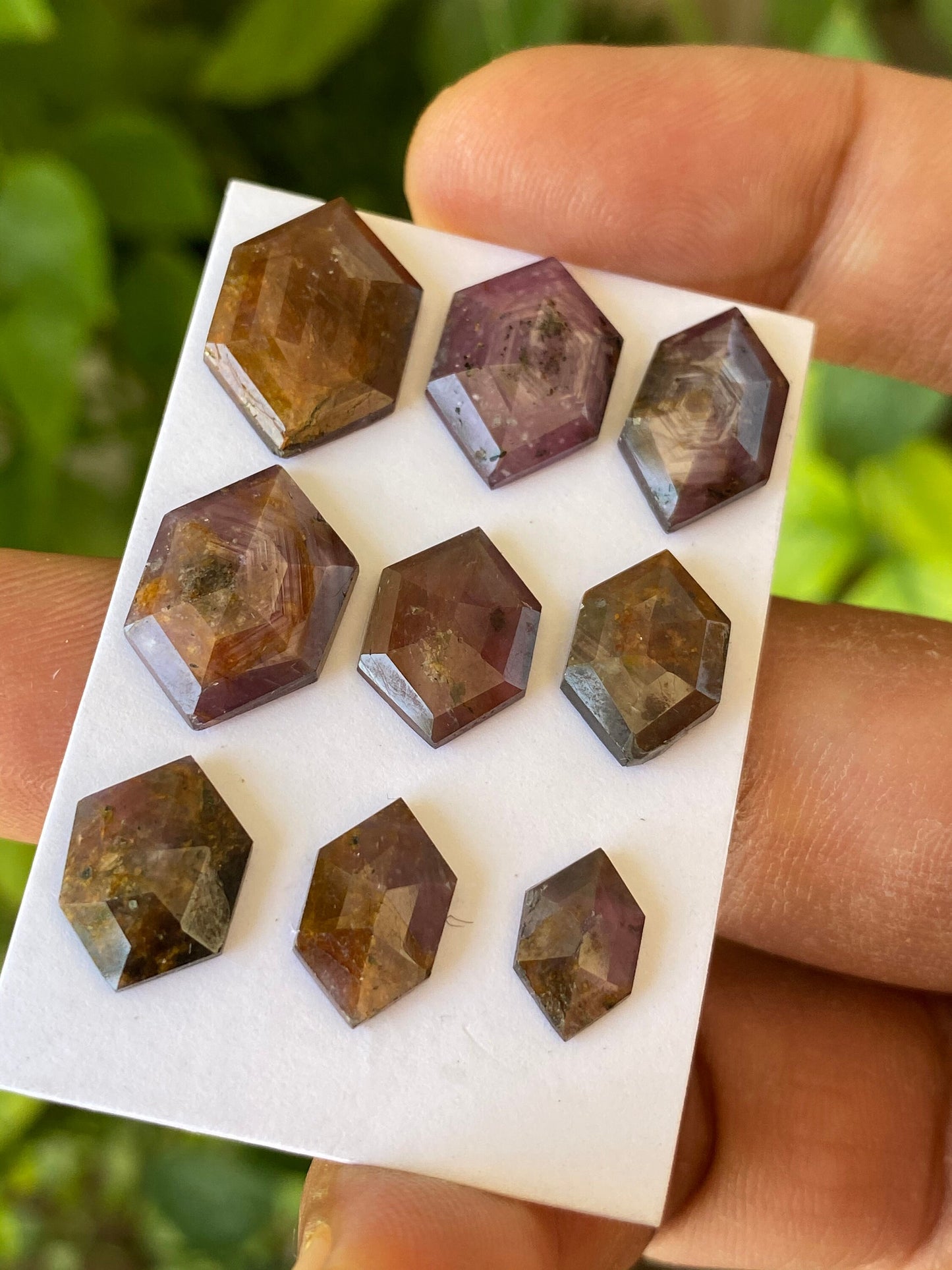 Vivacious star sapphire hexagonal fancy step cuts weight 43 cts pcs 9 size  10.6x6.8mm-17.8x11.9mm natural star sapphire step cuts