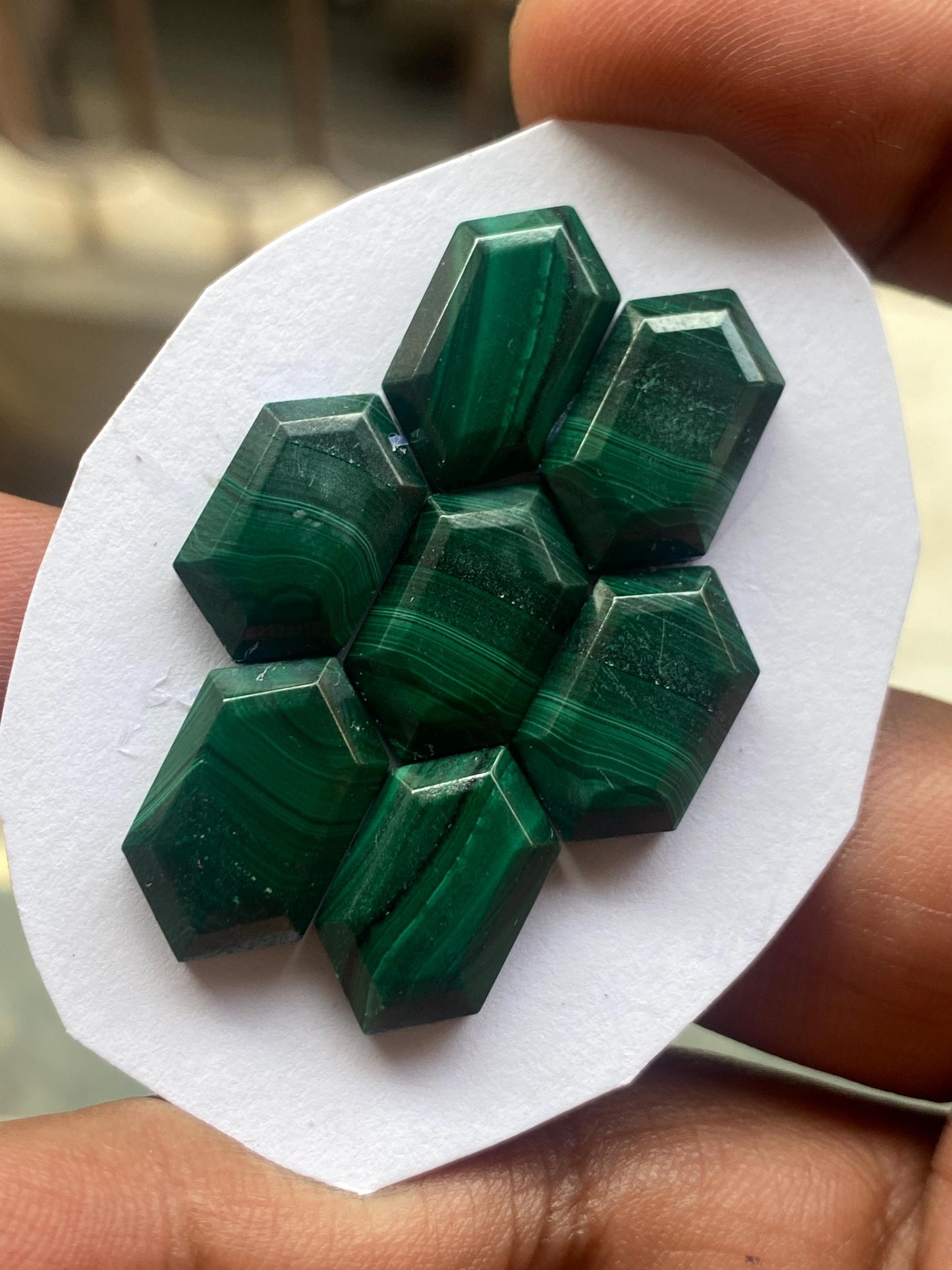 Malachite hexagon tablet cut mirror wholesale lot weight 68 carats pcs 7 size 18x10mm flatback gems malachite hexagon