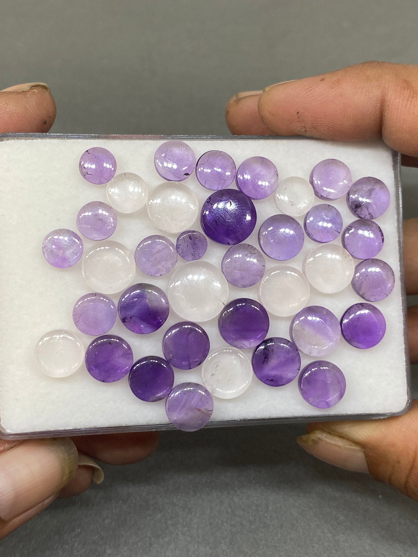 Eye catching fine quality amethyst rose quartz coin shape flat cabochons weight 88 carats size 6mm-12mm pcs 36 buttons smooth polished